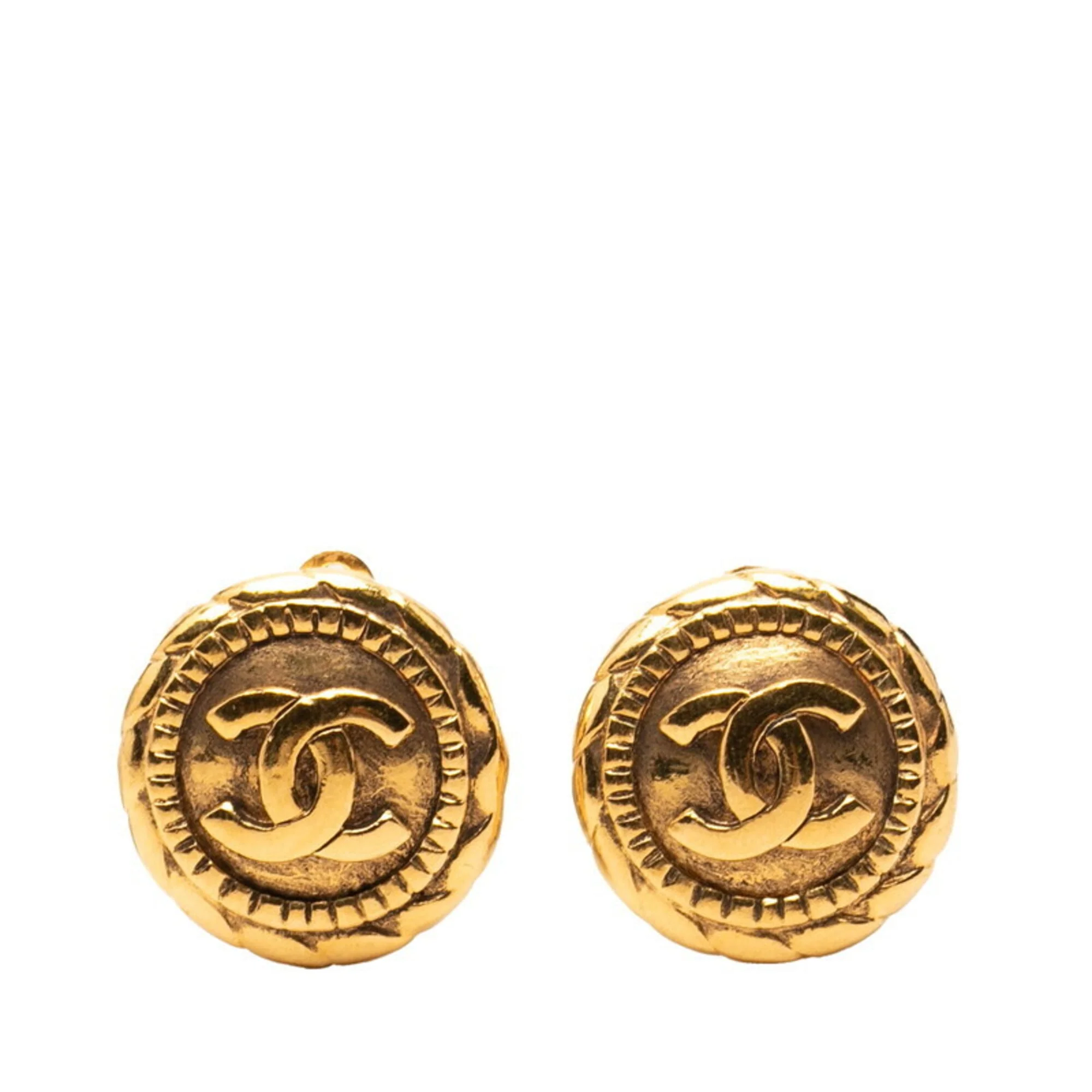 CC Logo Round Clip-On Earrings Metal Gold-Tone Metal