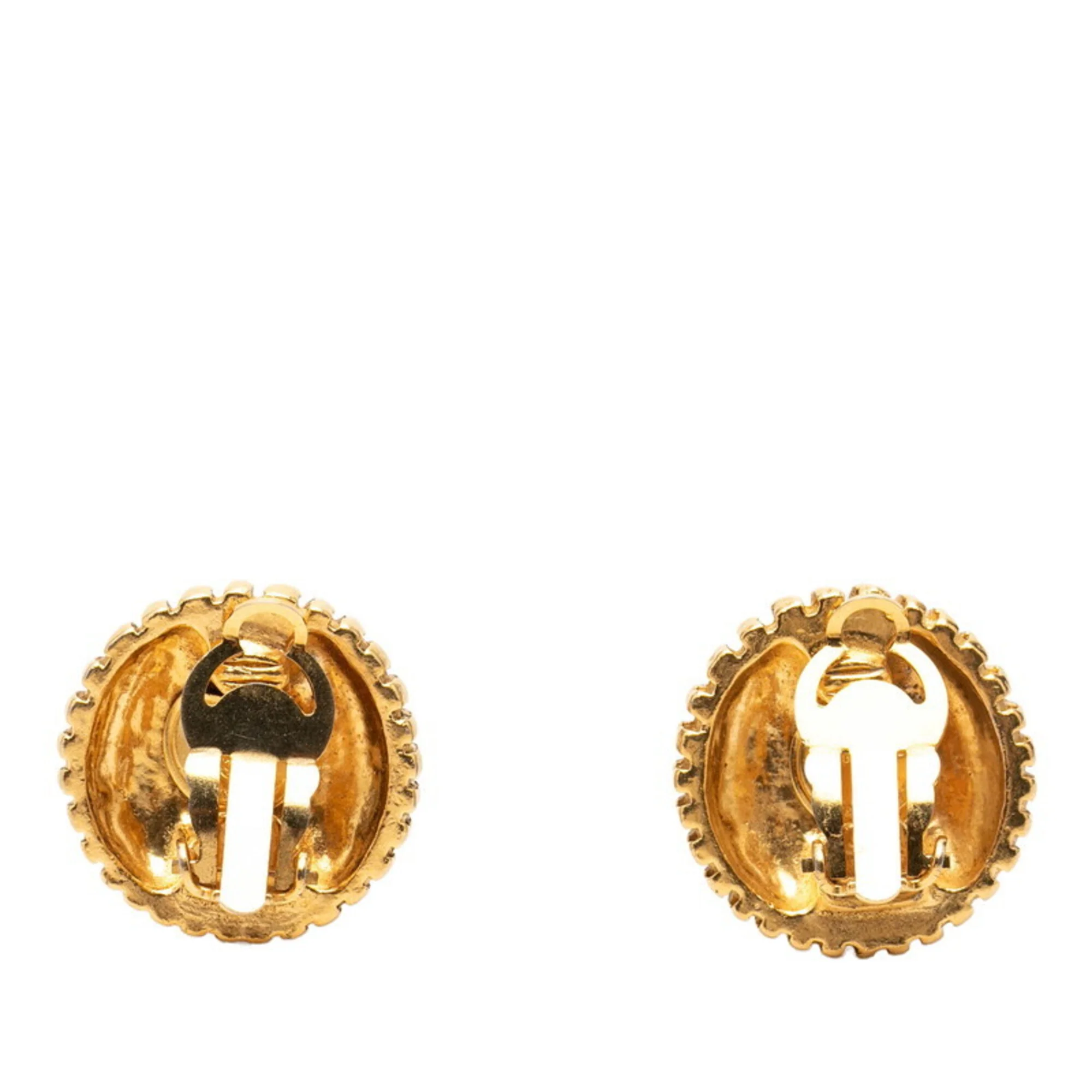 CC Logo Round Clip-On Earrings Metal Gold-Tone Metal - Image 2