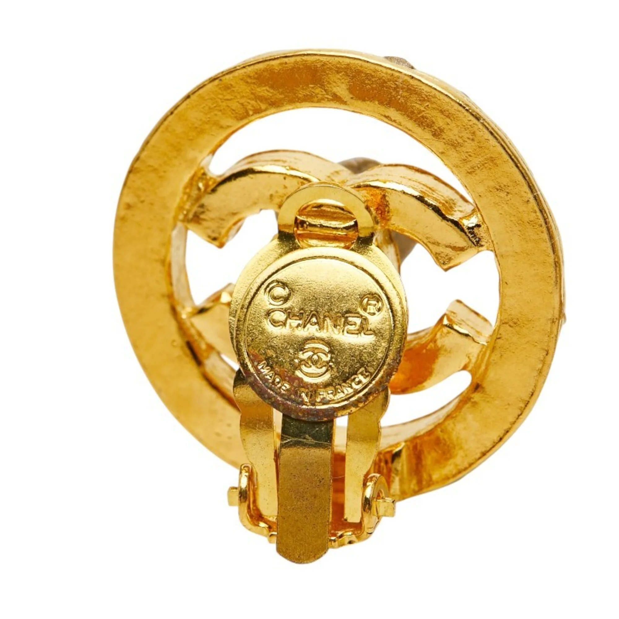 CC Logo Round Clip-On Earrings Metal Gold-Tone Metal - Image 4