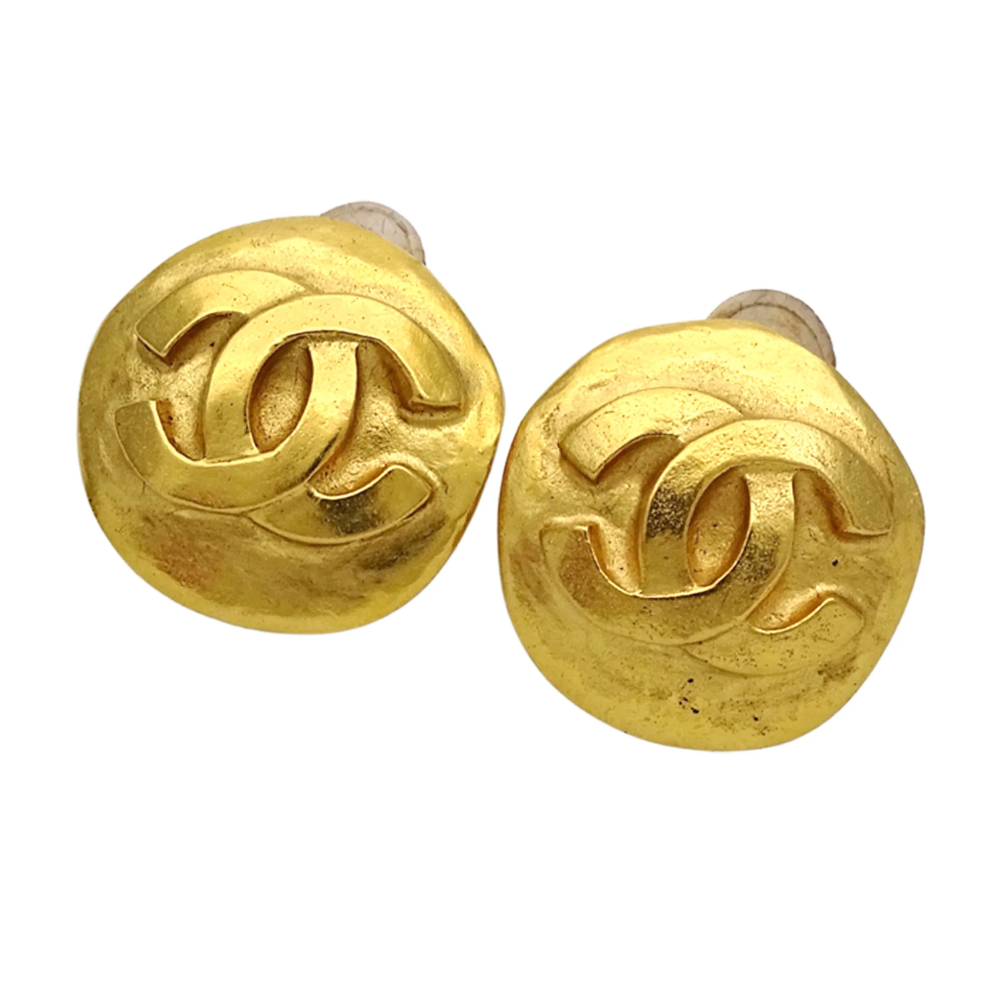 CC Logo Round Clip-On Earrings Metal Gold-Tone Metal - Image 3