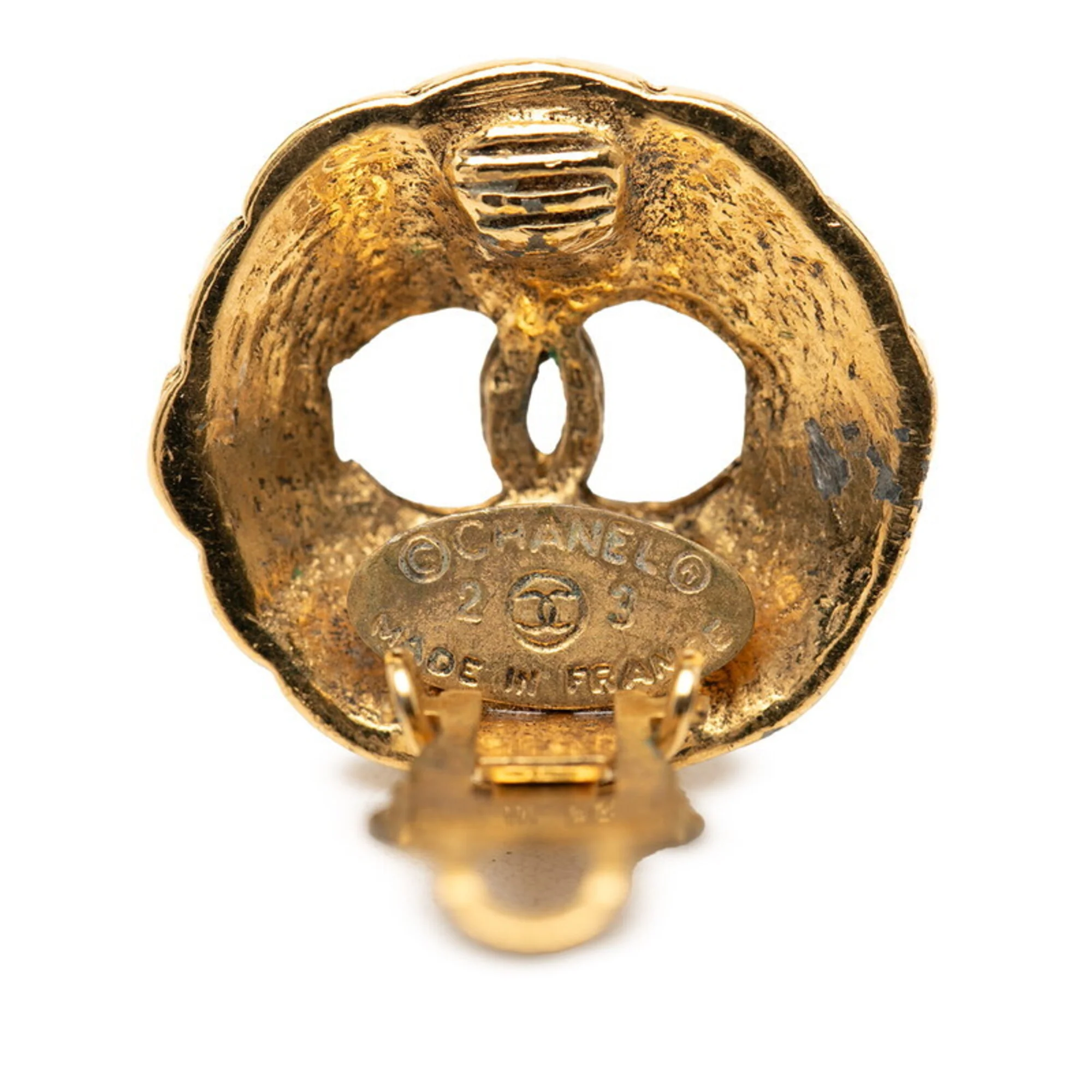 CC Logo Round Clip-On Earrings Metal Gold-Tone Metal - Image 3