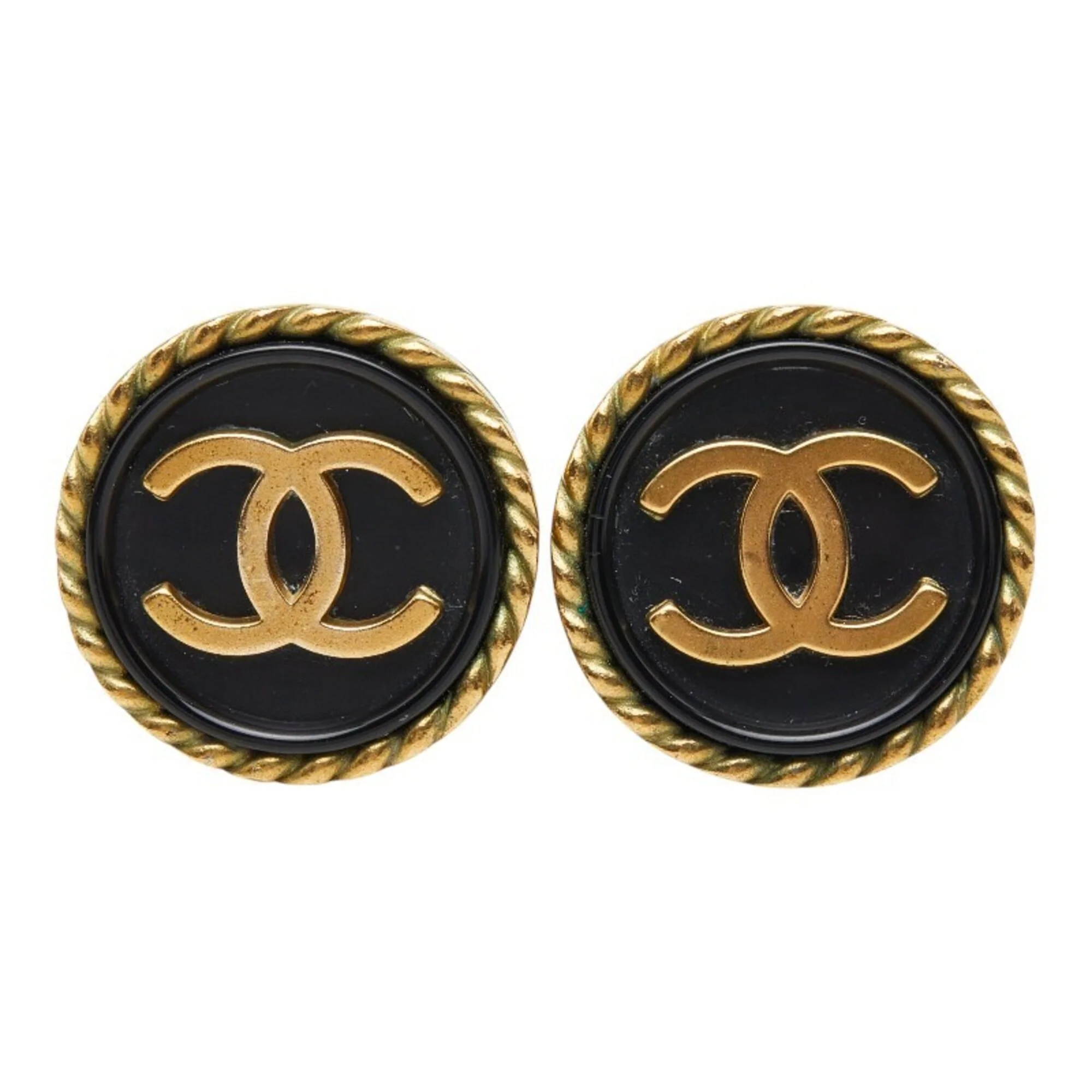 CC Logo Round Clip-On Earrings Metal Gold-Tone Metal - Image 2