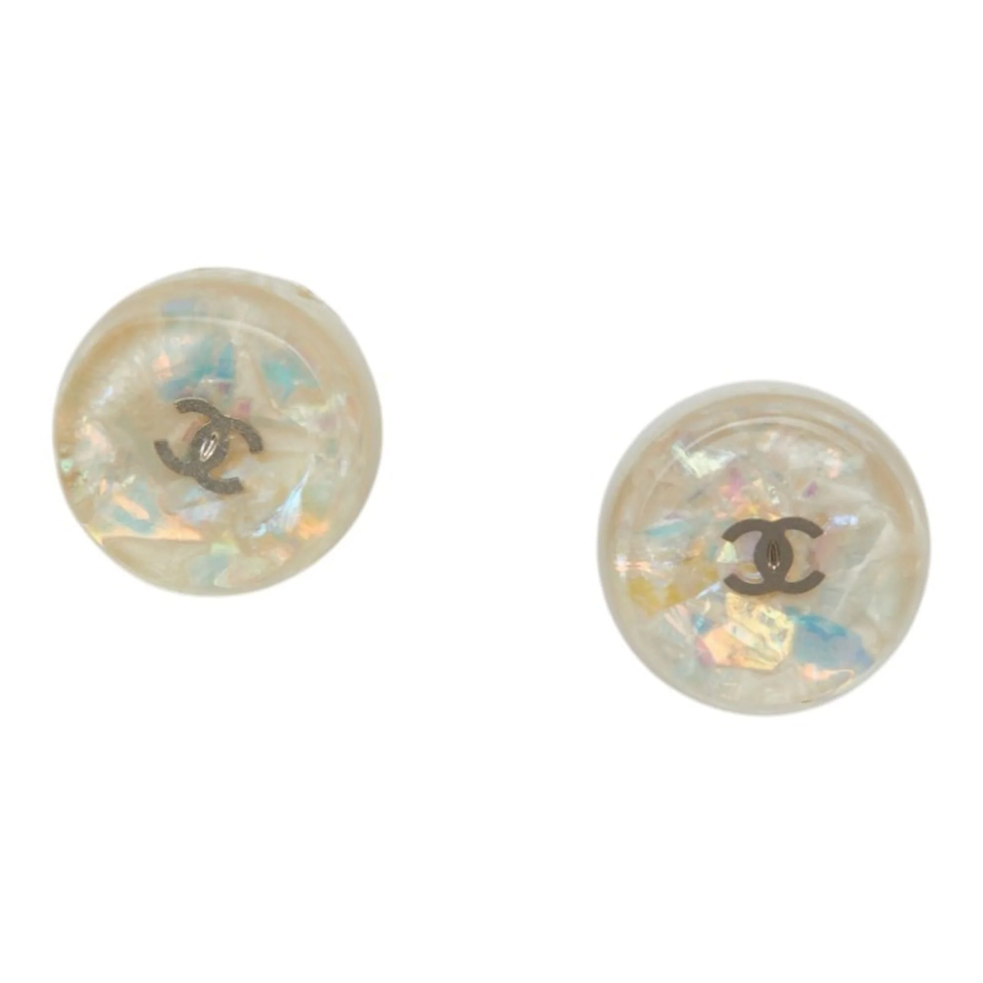 CC Logo Round Clip-On Earrings Silver-Tone Metal