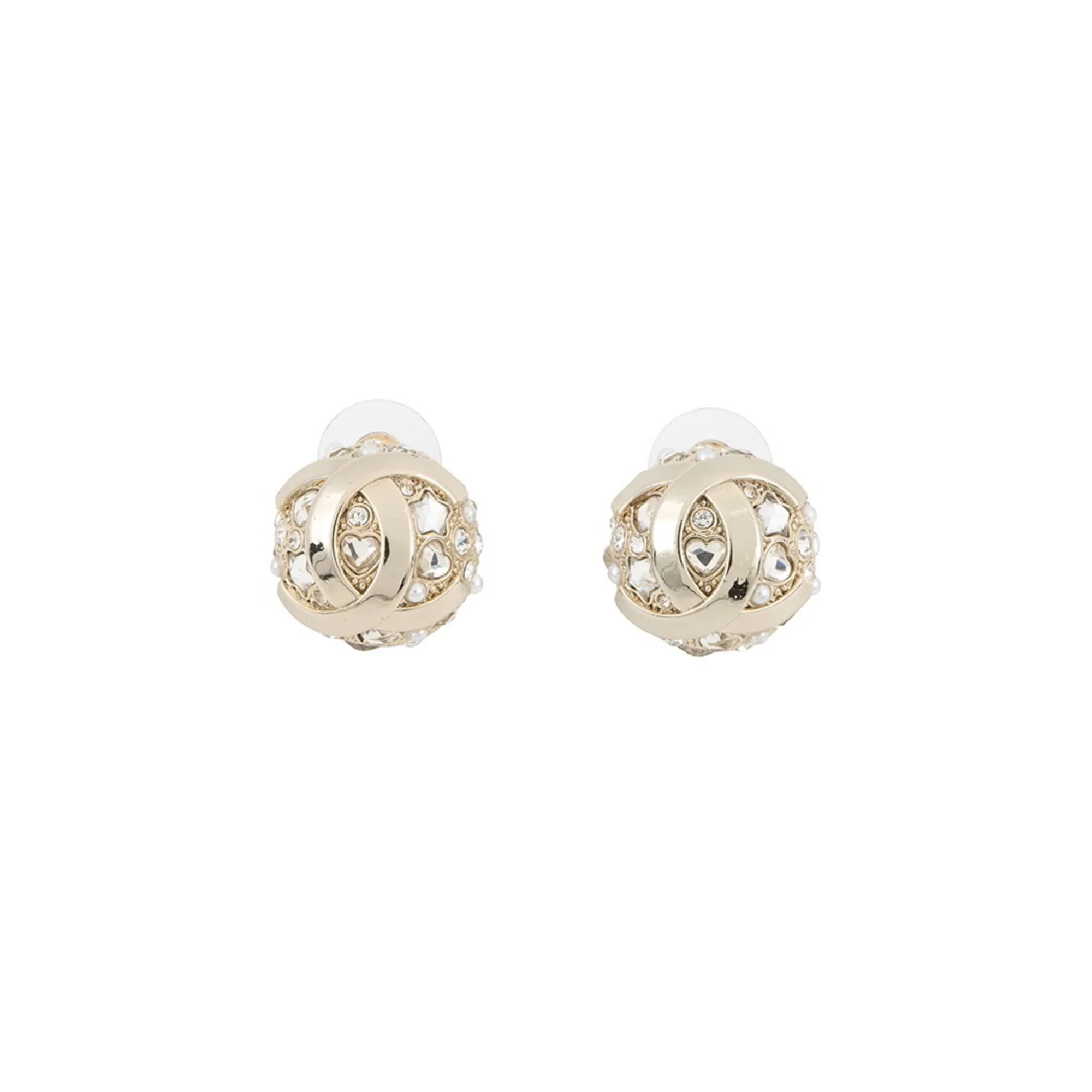 CC Logo Round Earrings Metal Gold-Tone Metal