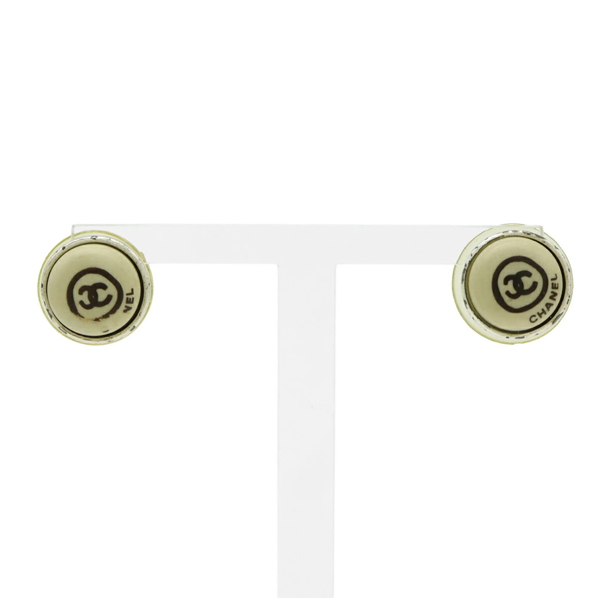 CC Logo Round Earrings Silver-Tone Metal