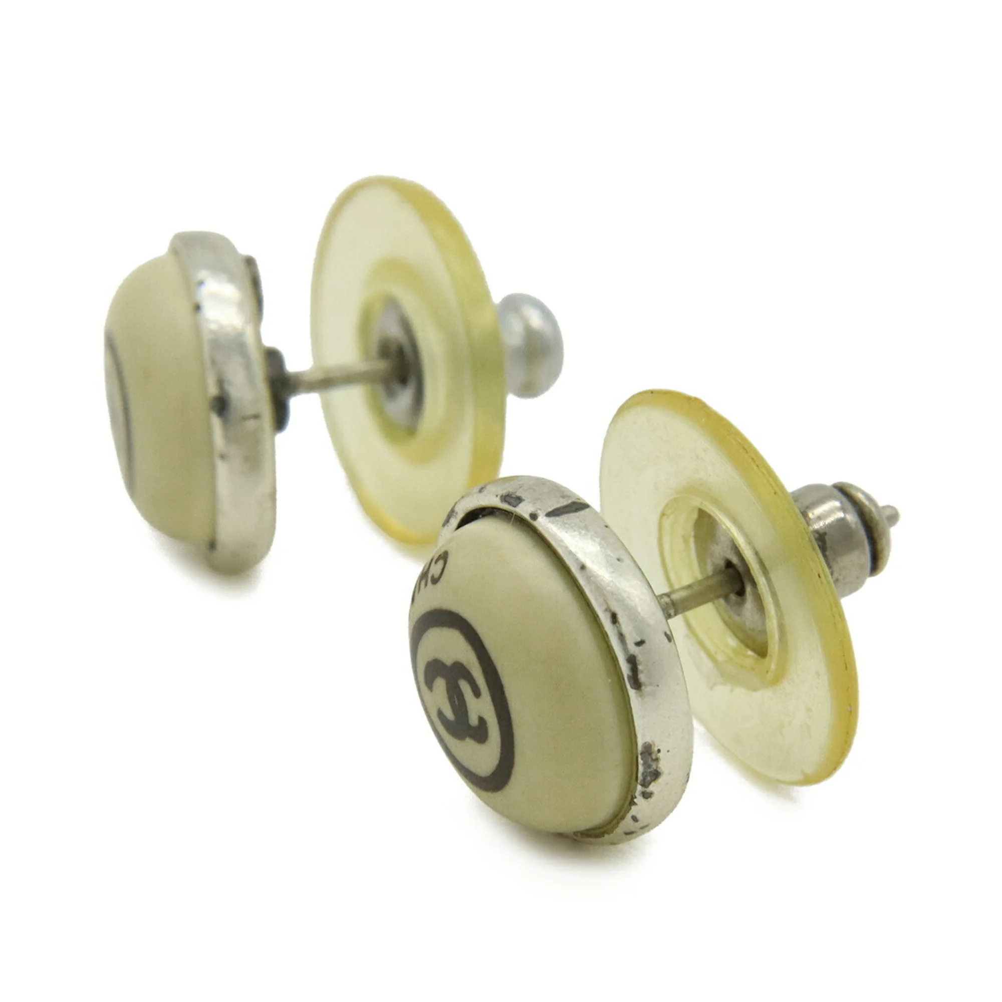 CC Logo Round Earrings Silver-Tone Metal - Image 3