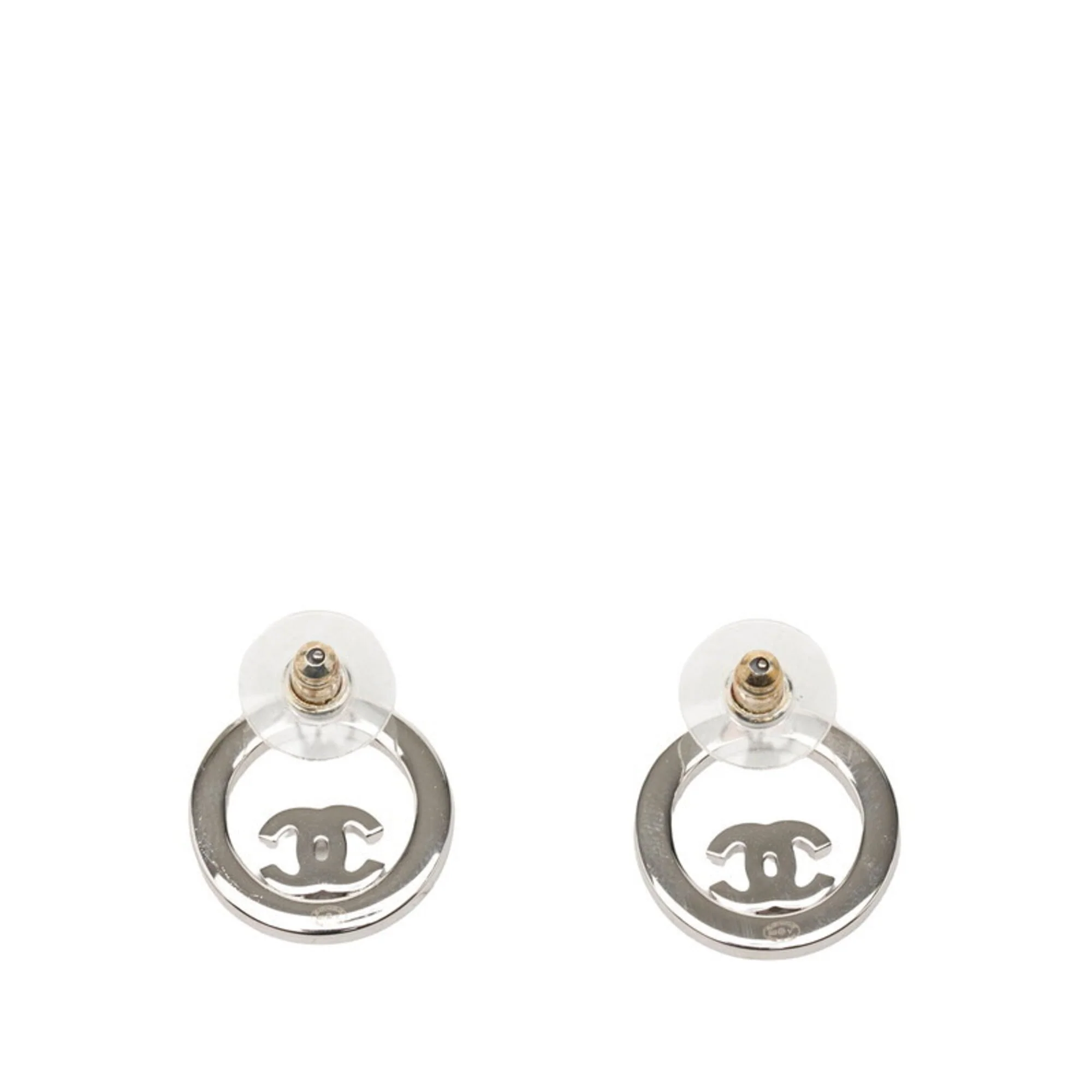 CC Logo Round Stud Earrings Silver-Tone Metal Silver-Tone Metal - Image 2