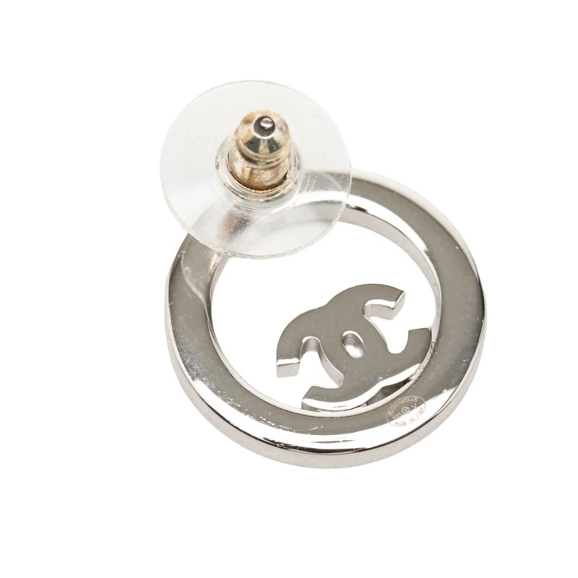 CC Logo Round Stud Earrings Silver-Tone Metal Silver-Tone Metal - Image 3