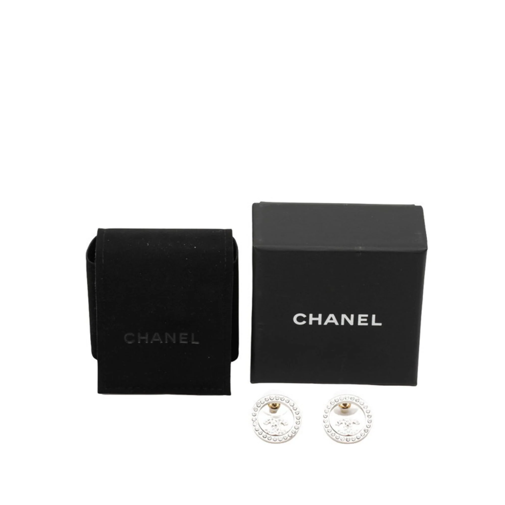 CC Logo Round Stud Earrings Silver-Tone Metal Silver-Tone Metal - Image 4