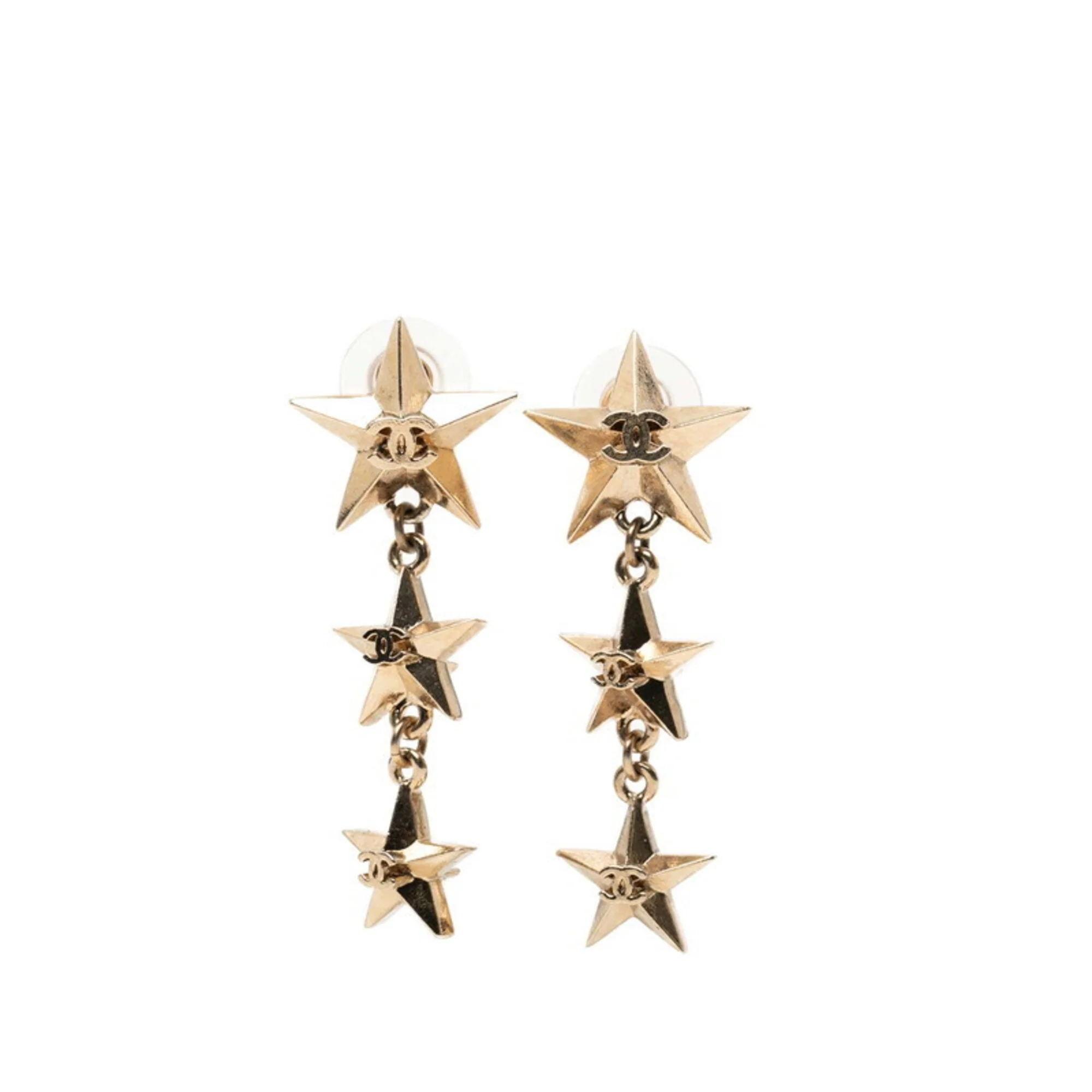 CC Logo Star Earrings Metal Gold-Tone Metal