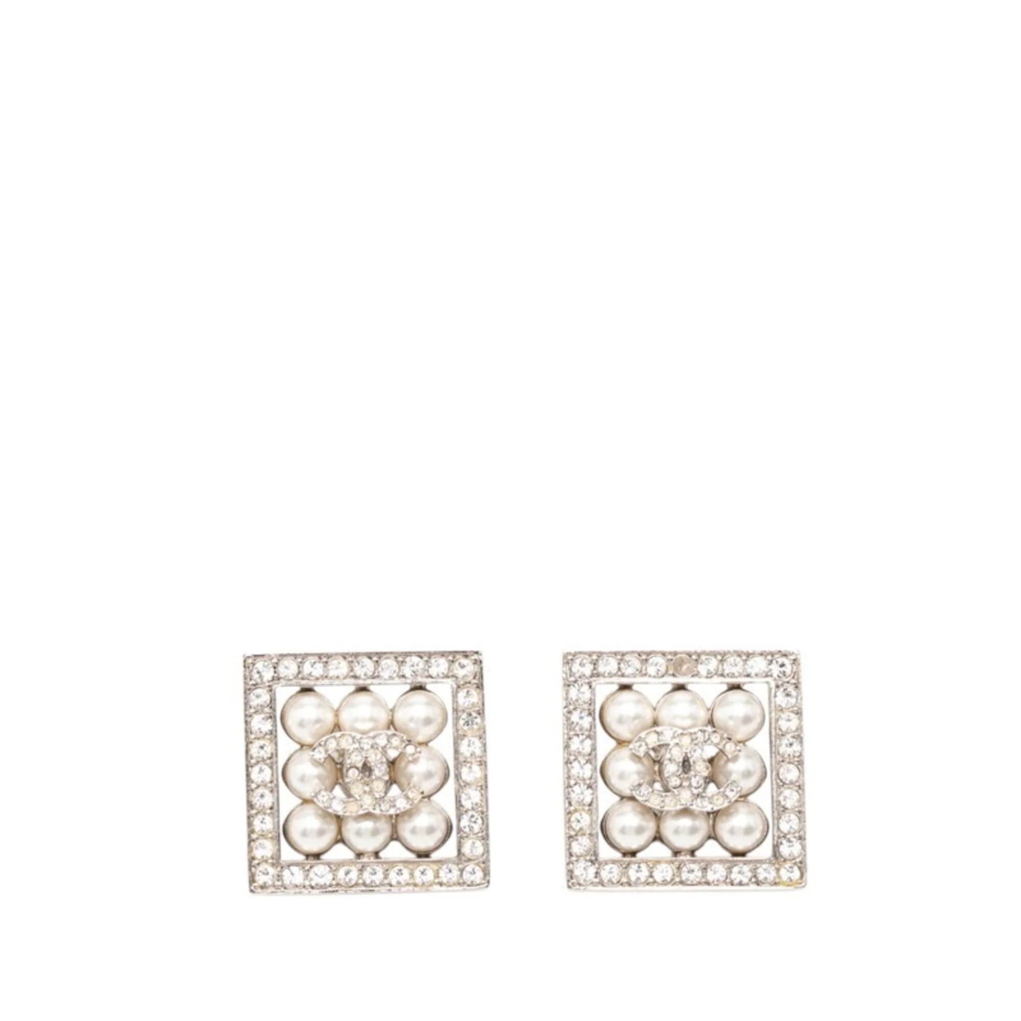 CC Logo Stud Earrings Silver-Tone Metal