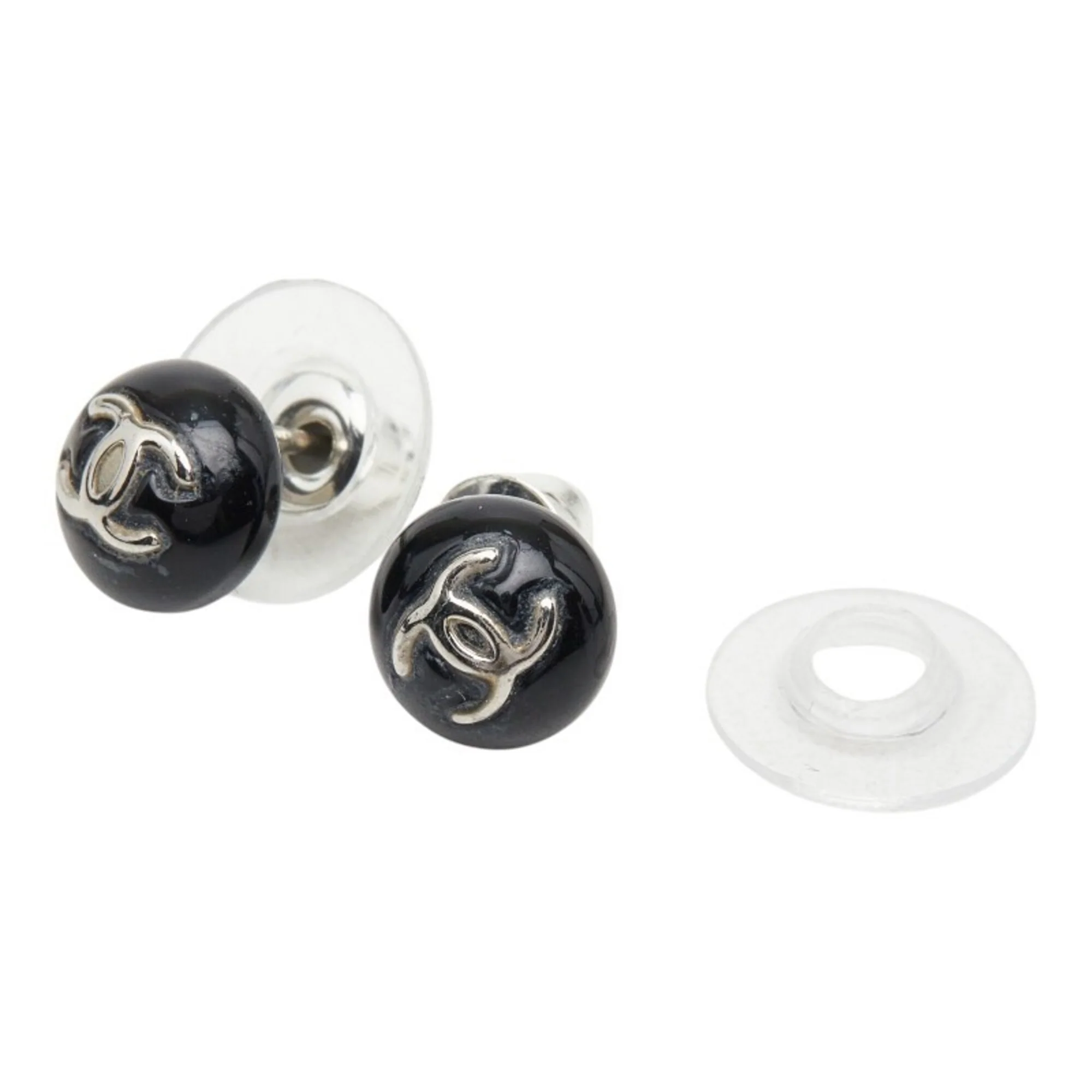 CC Logo Stud Earrings Silver-Tone Metal - Image 4