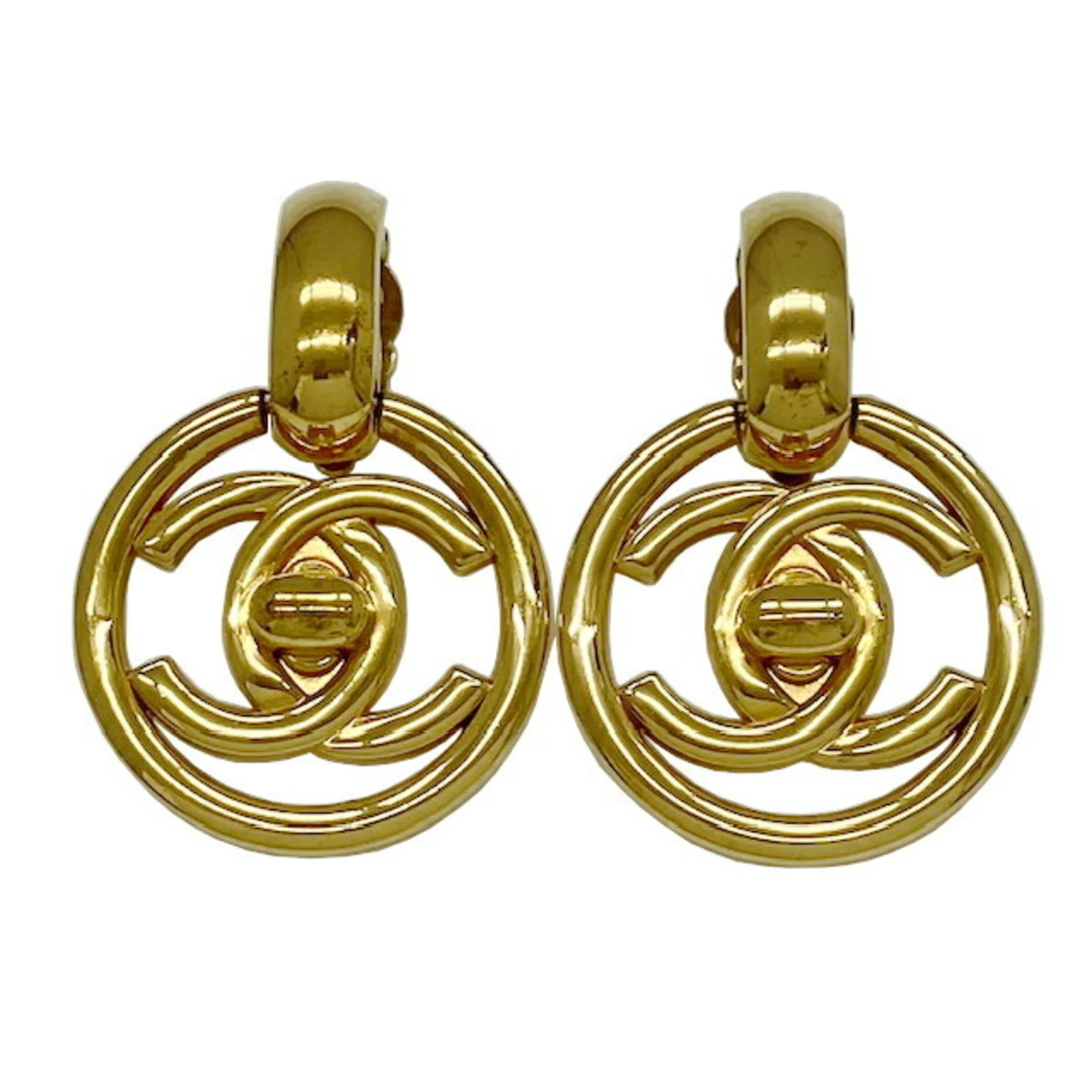 CC Logo Turnlock Clip-On Earrings Gold-Tone Metal Gold-Tone Metal