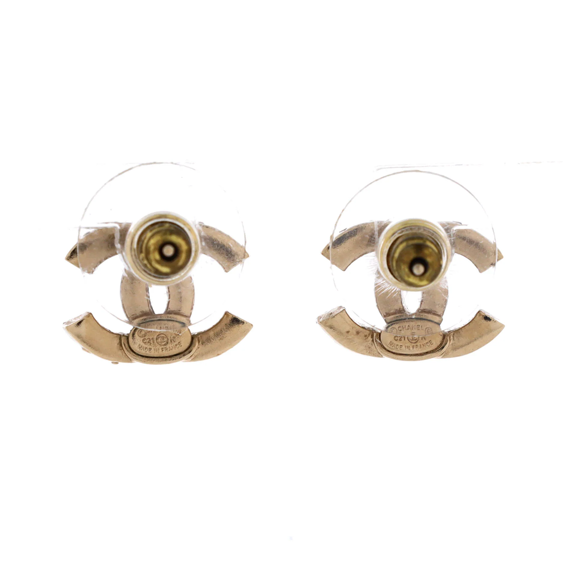 CC Stud Earrings Metal with Crystals - Image 2