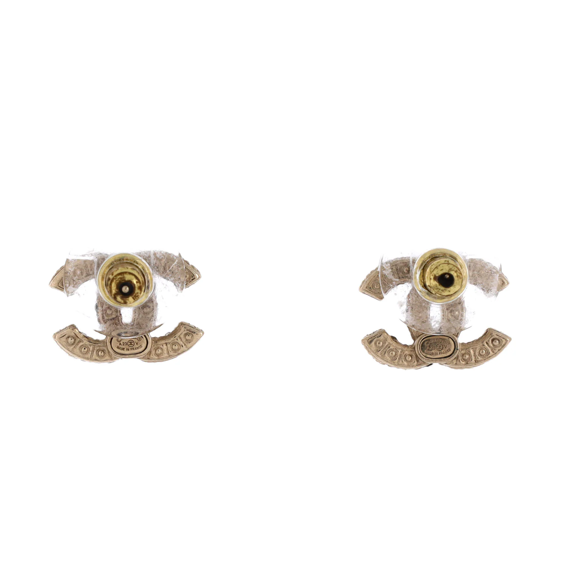 CC Stud Earrings Metal with Faux Pearls - Image 3