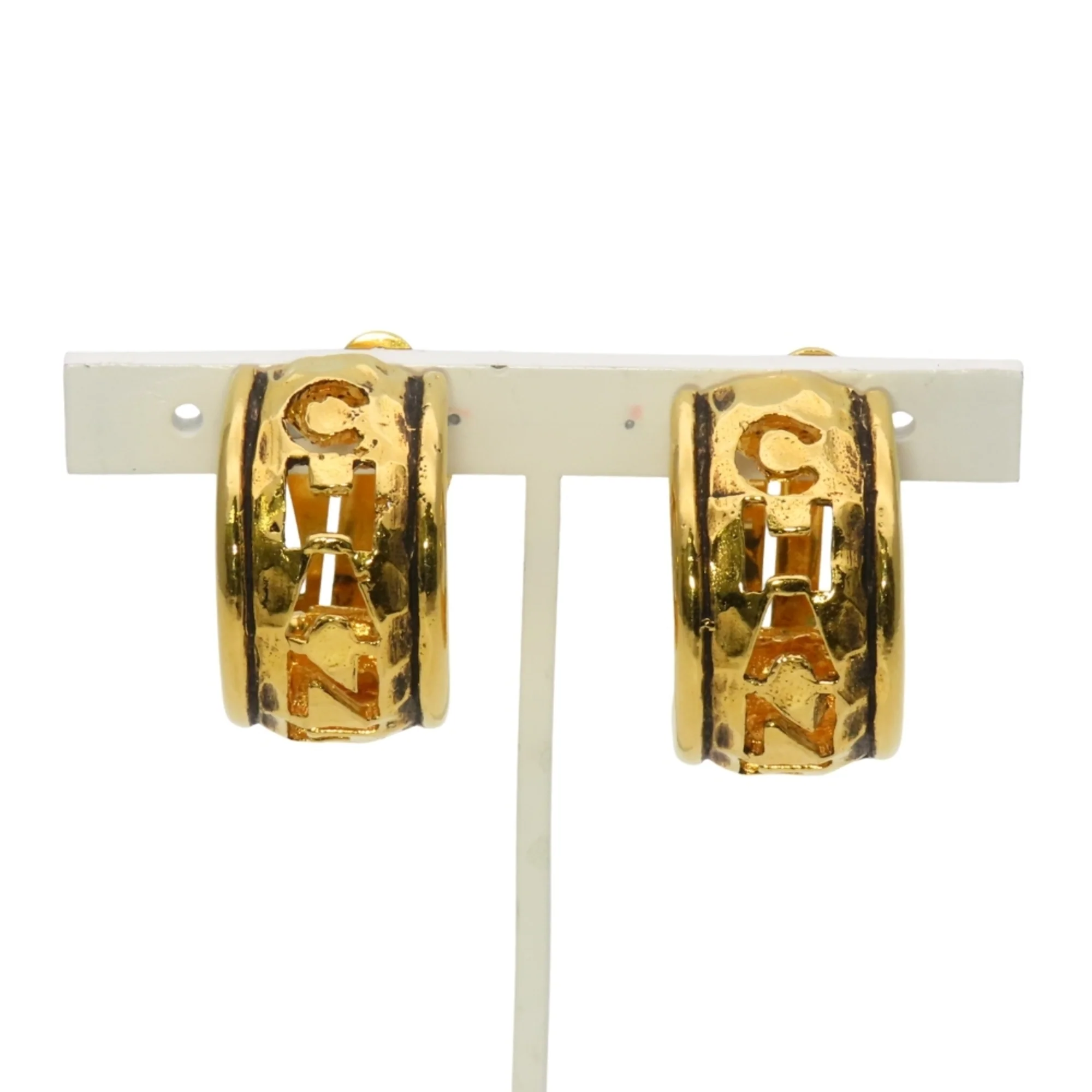 Clip-On Earrings Logo Hoop Gold-Tone Metal - Image 3