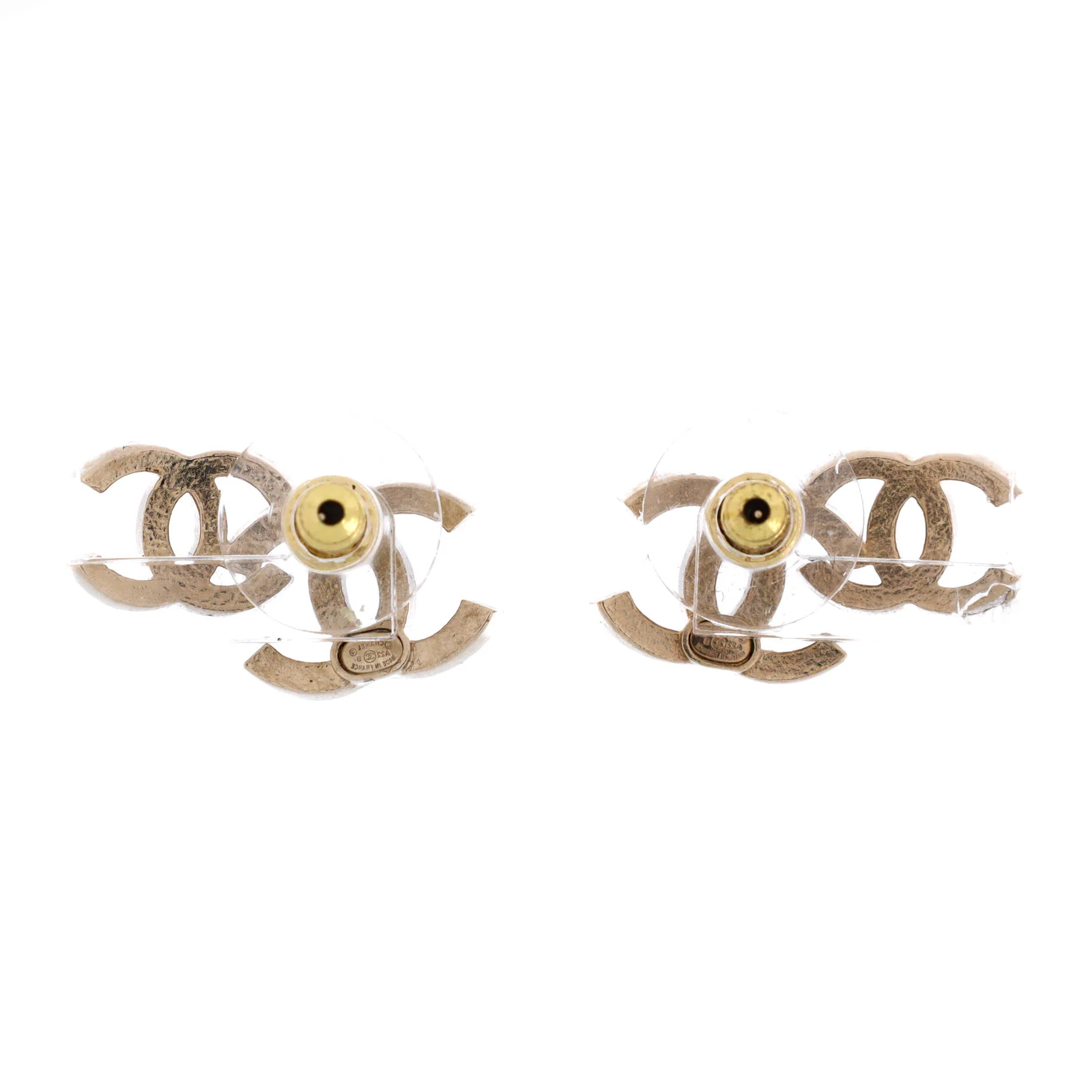 Double CC Stud Earrings Metal with Crystals - Image 3