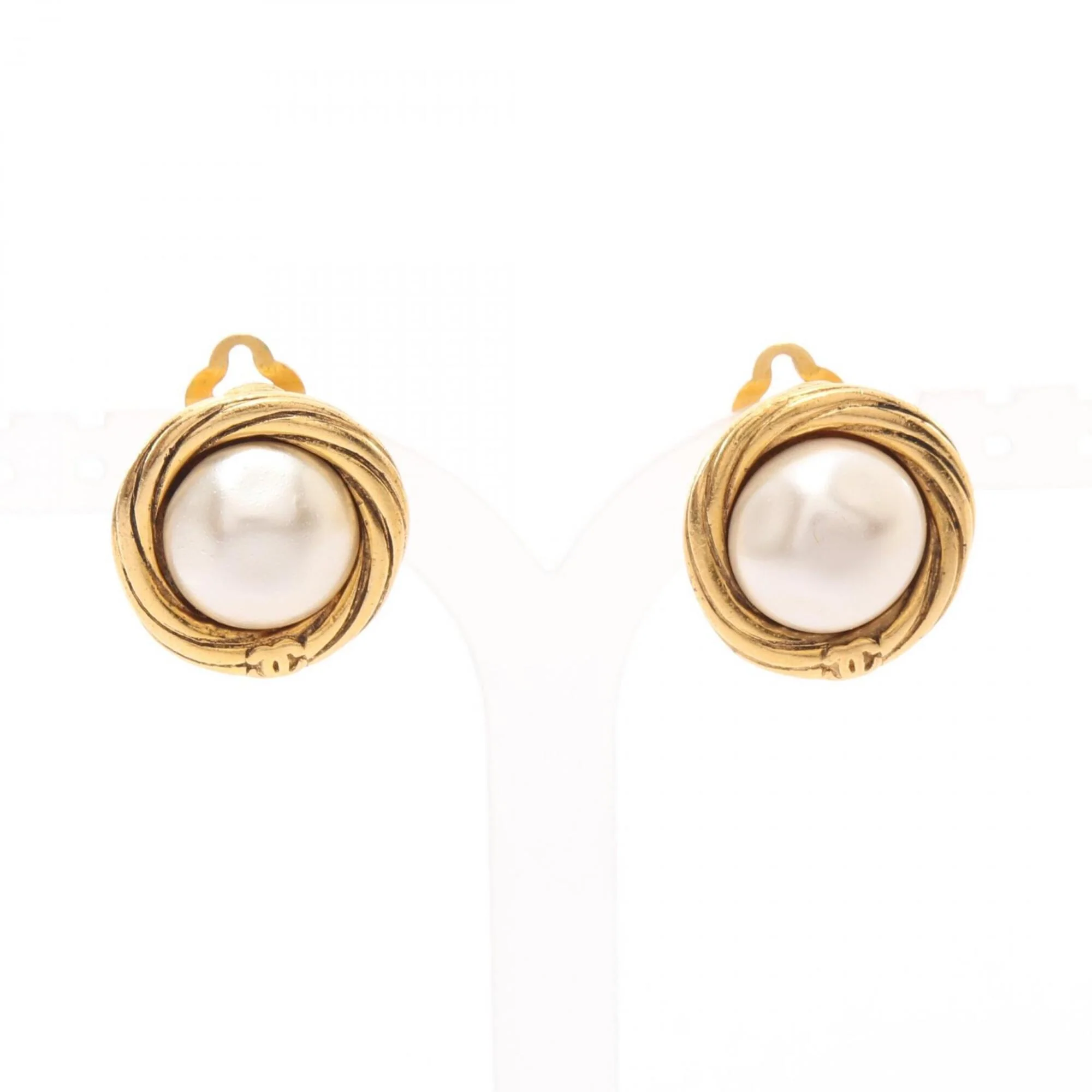 Pearl Clip-On Earrings Artificial Pearl and Gold