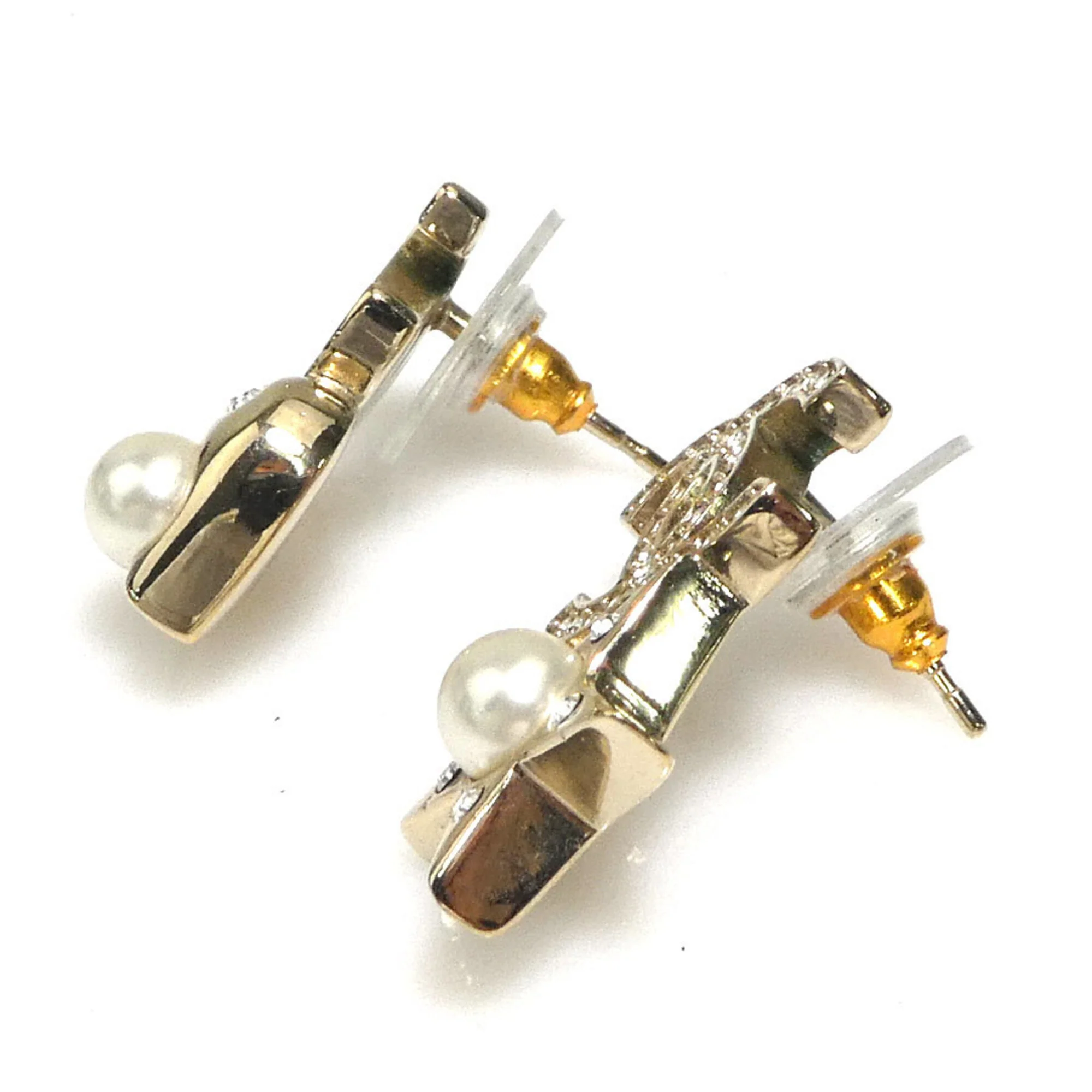 Pearl Clip-On Earrings Artificial Pearl and Metal and Rhinestone - Image 3