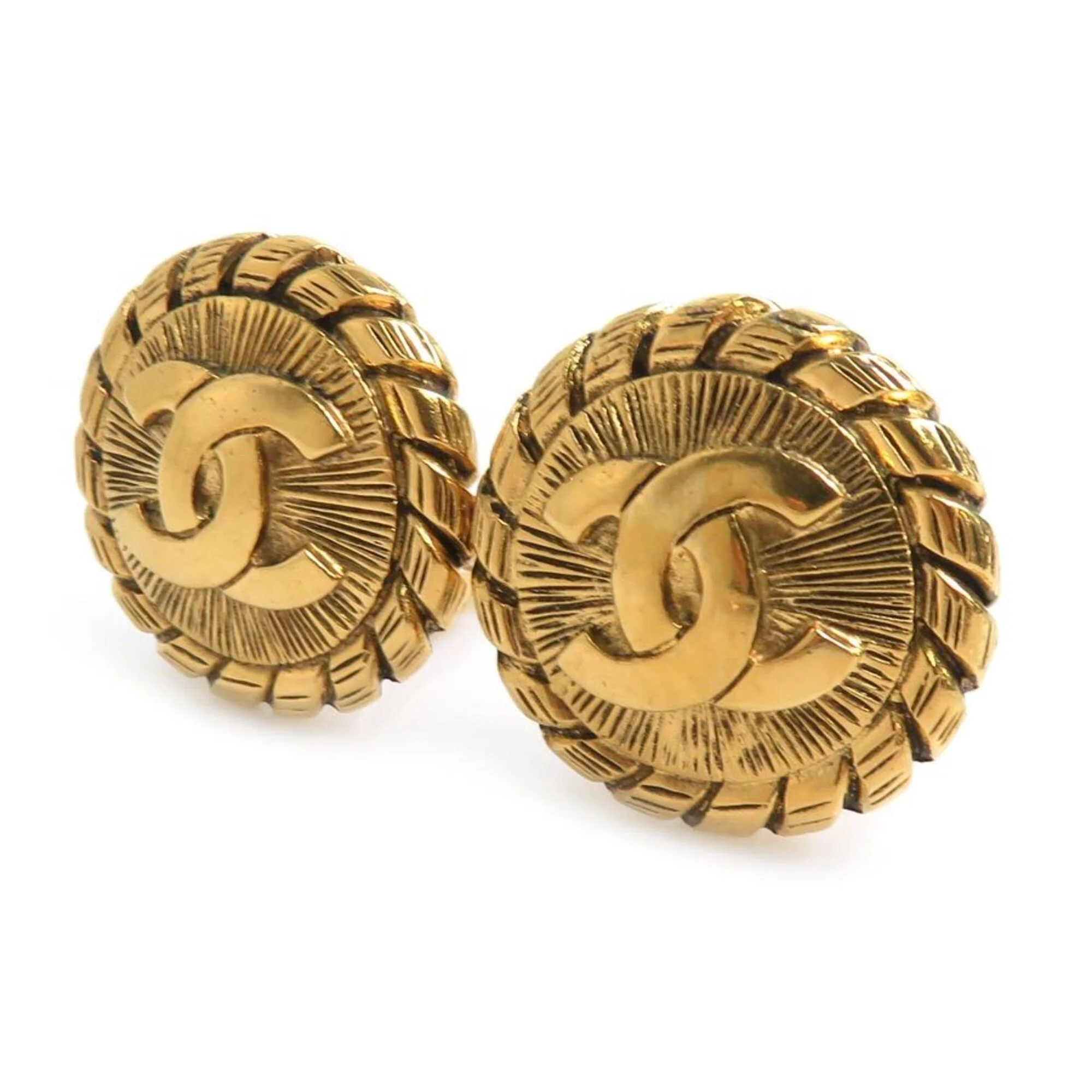 Vintage Clip-On Earrings Clip-On Gold-Tone Metal - Image 2