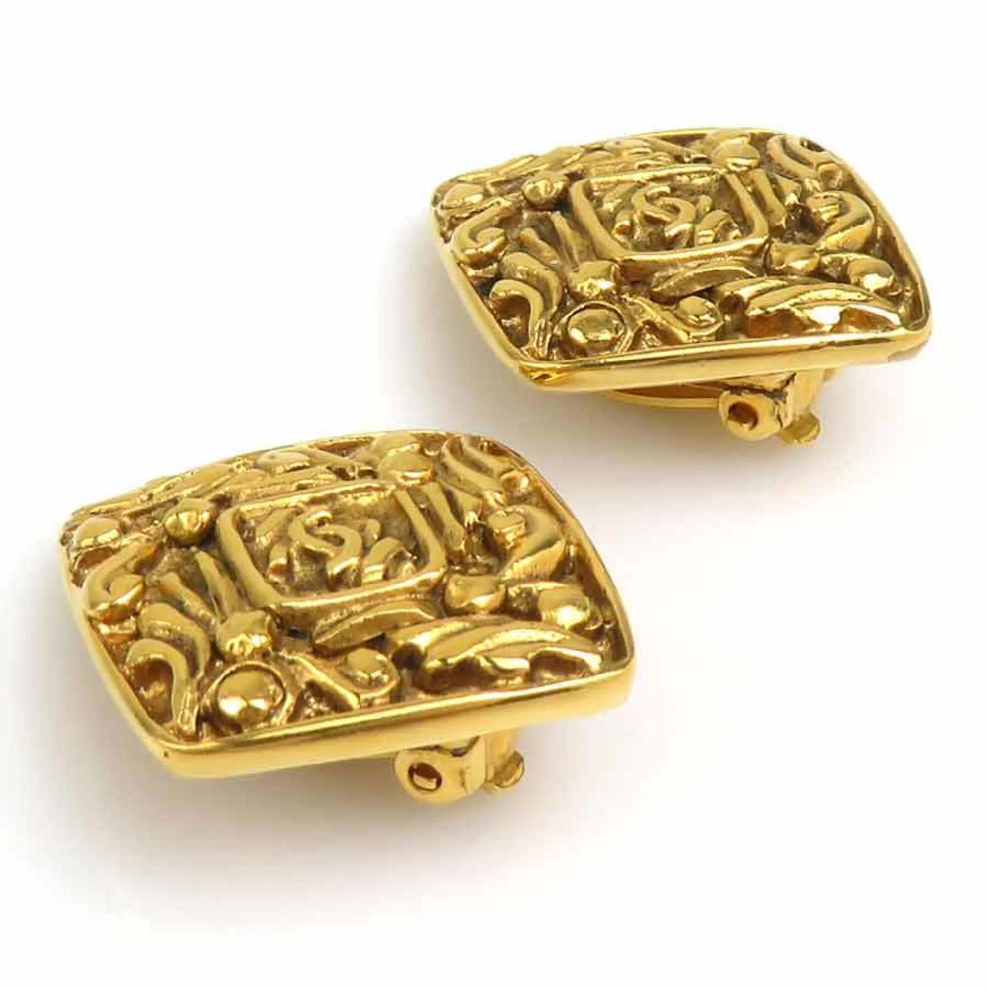 Vintage Clip-On Earrings Clip-On Gold-Tone Metal - Image 4