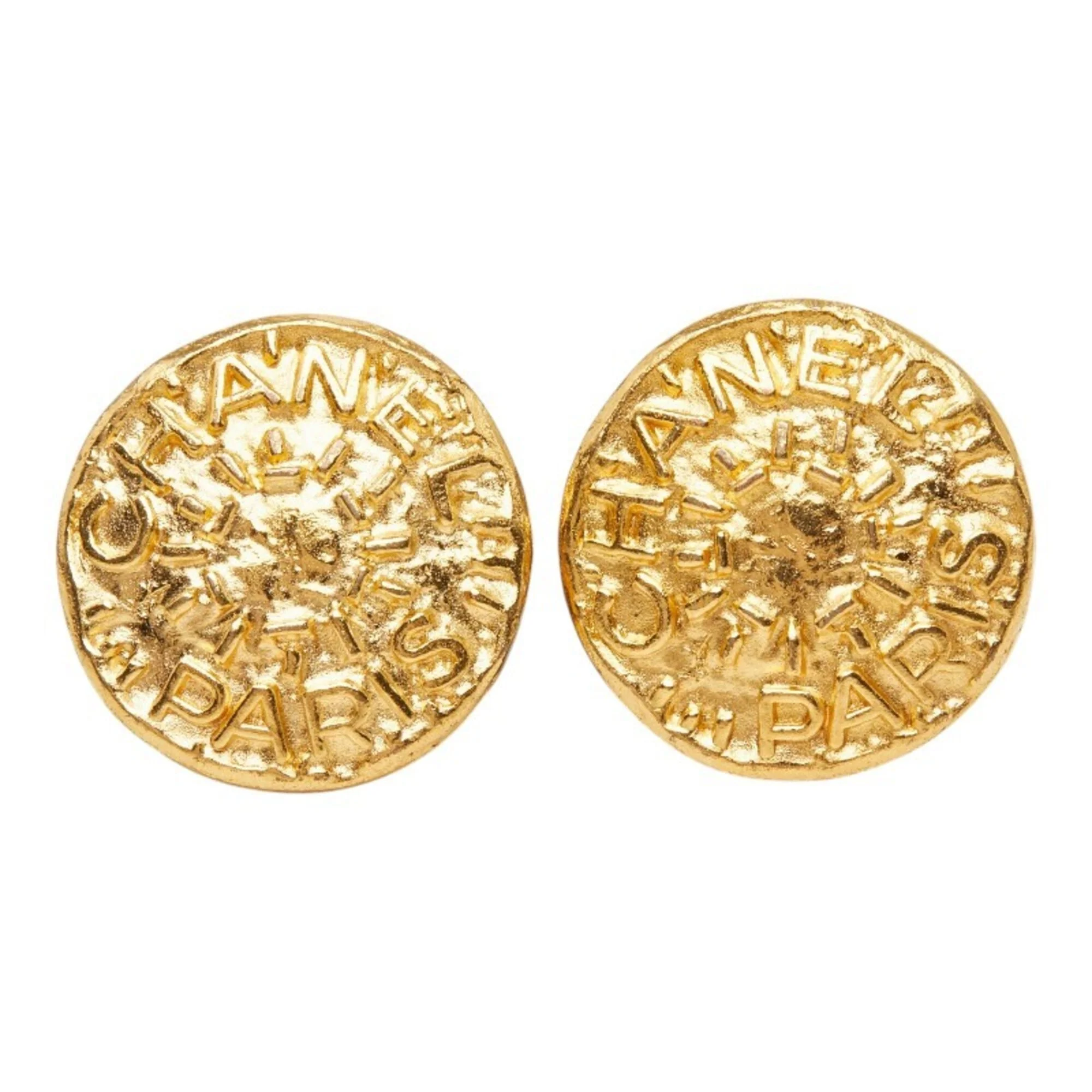 Vintage Clip-On Earrings Logo Clip-On Gold-Tone Metal - Image 2