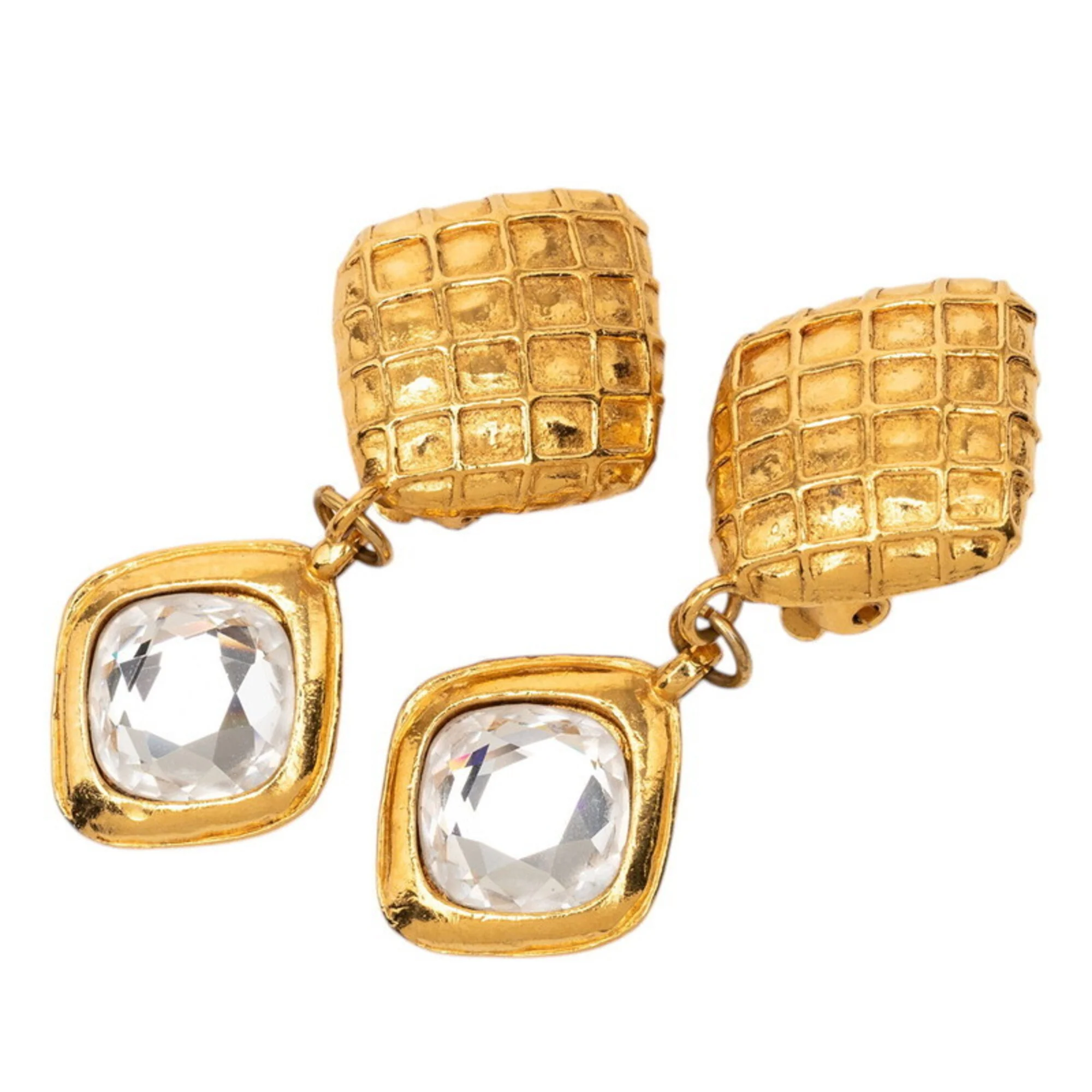 Vintage Clip-On Earrings Rhinestone Clip-On Gold-Tone Metal
