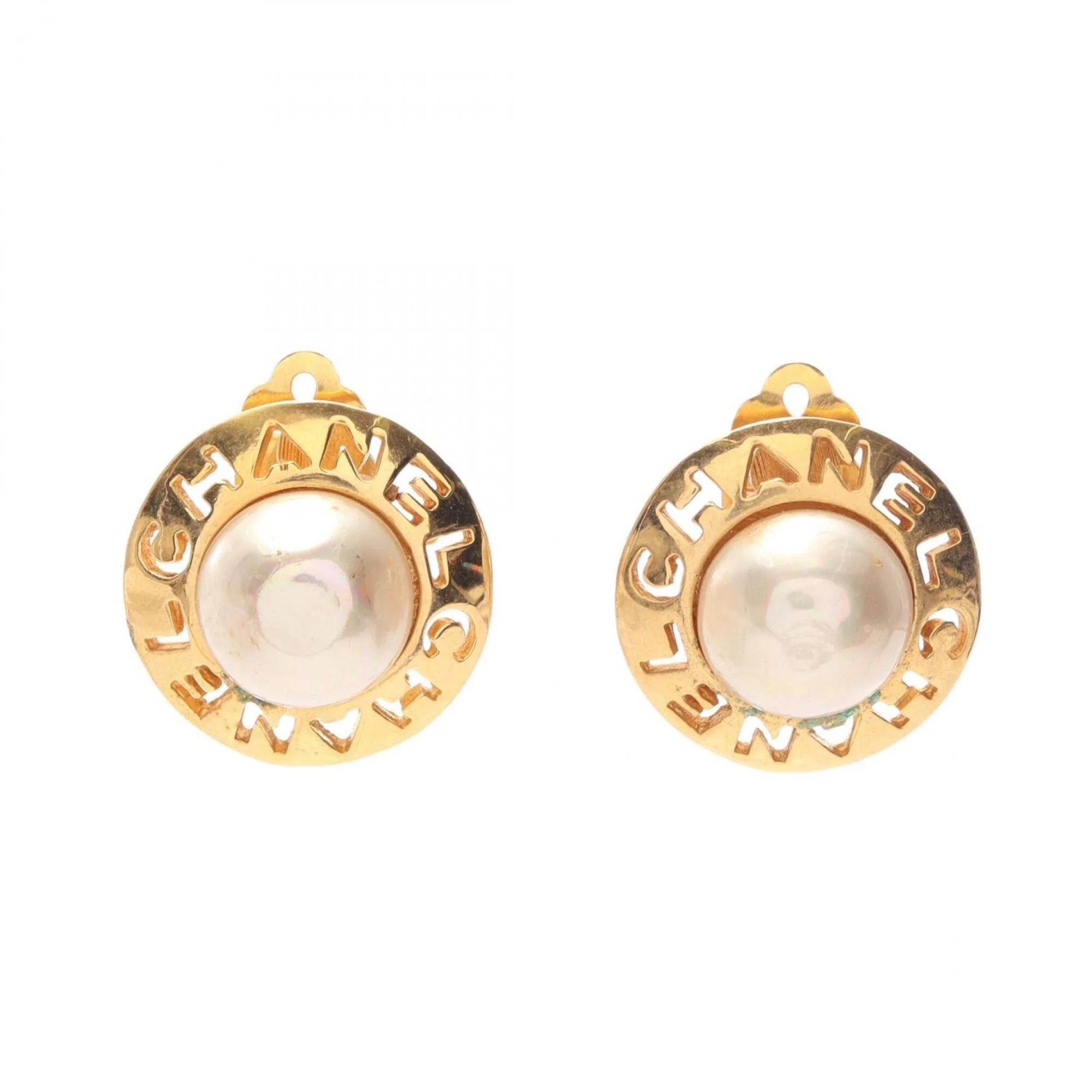 Vintage Earrings Pearl Gold-Tone Metal