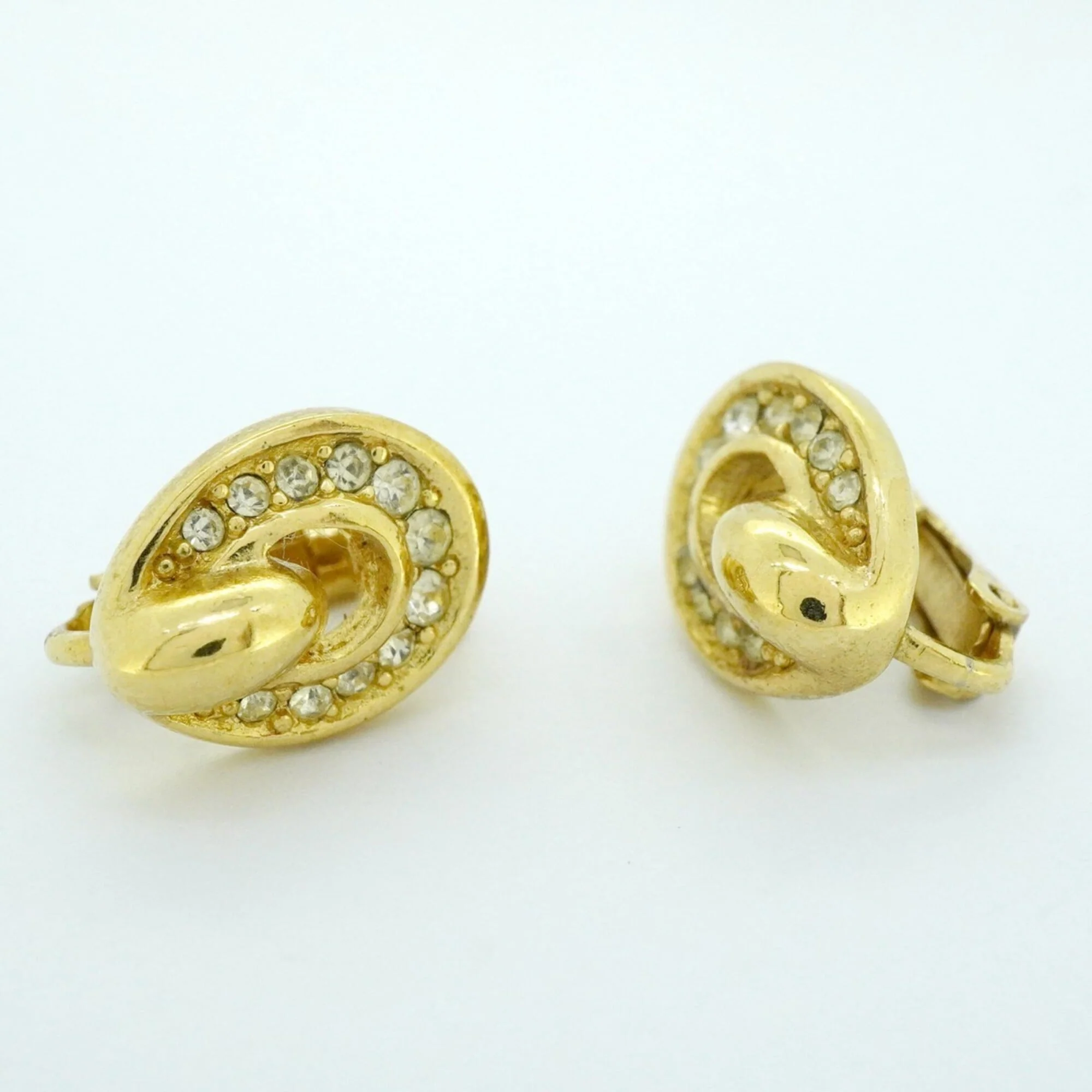 Rhinestone Clip-On Earrings Gold and Rhinestone - Image 2