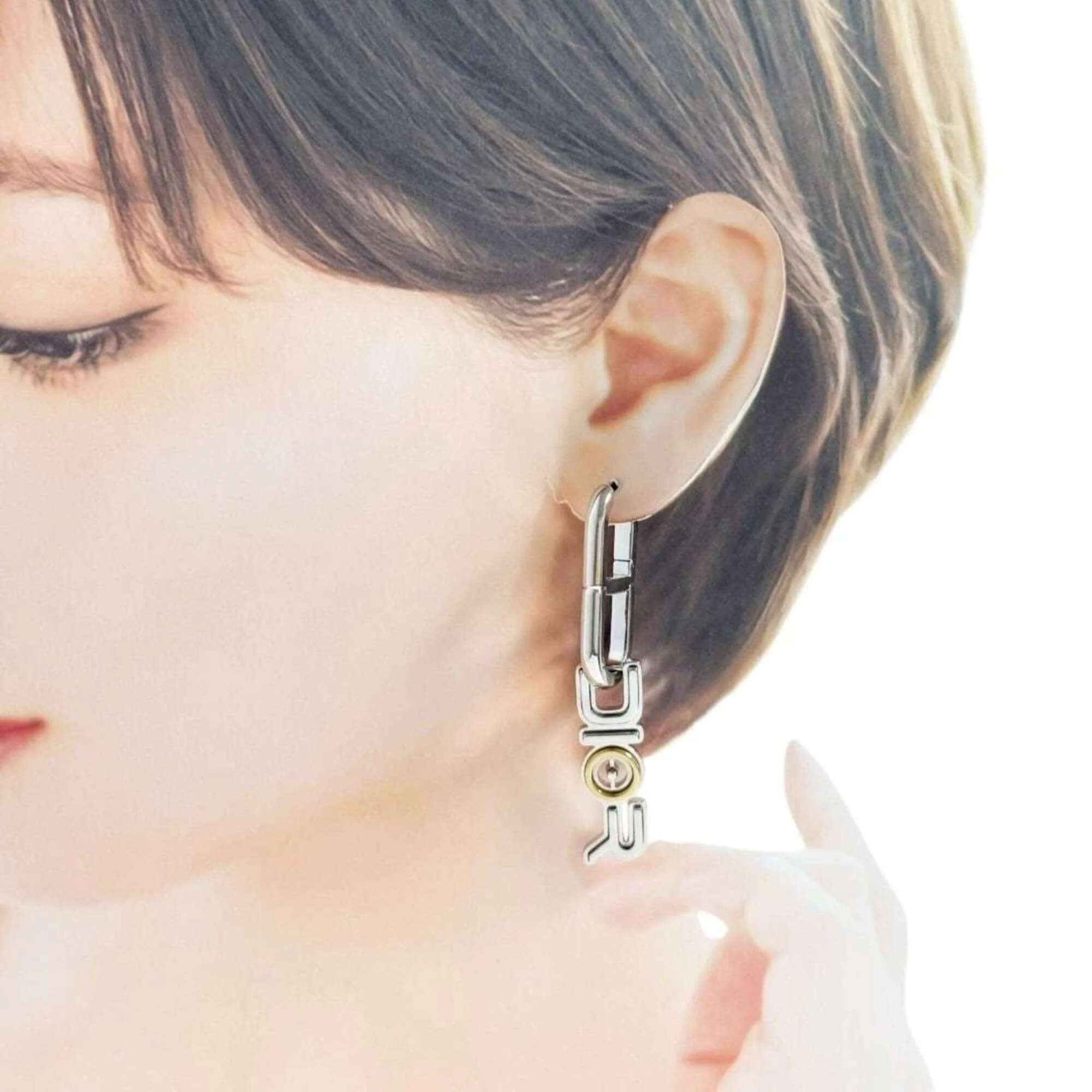 Single Earring Logo Silver-Tone Metal - Image 9