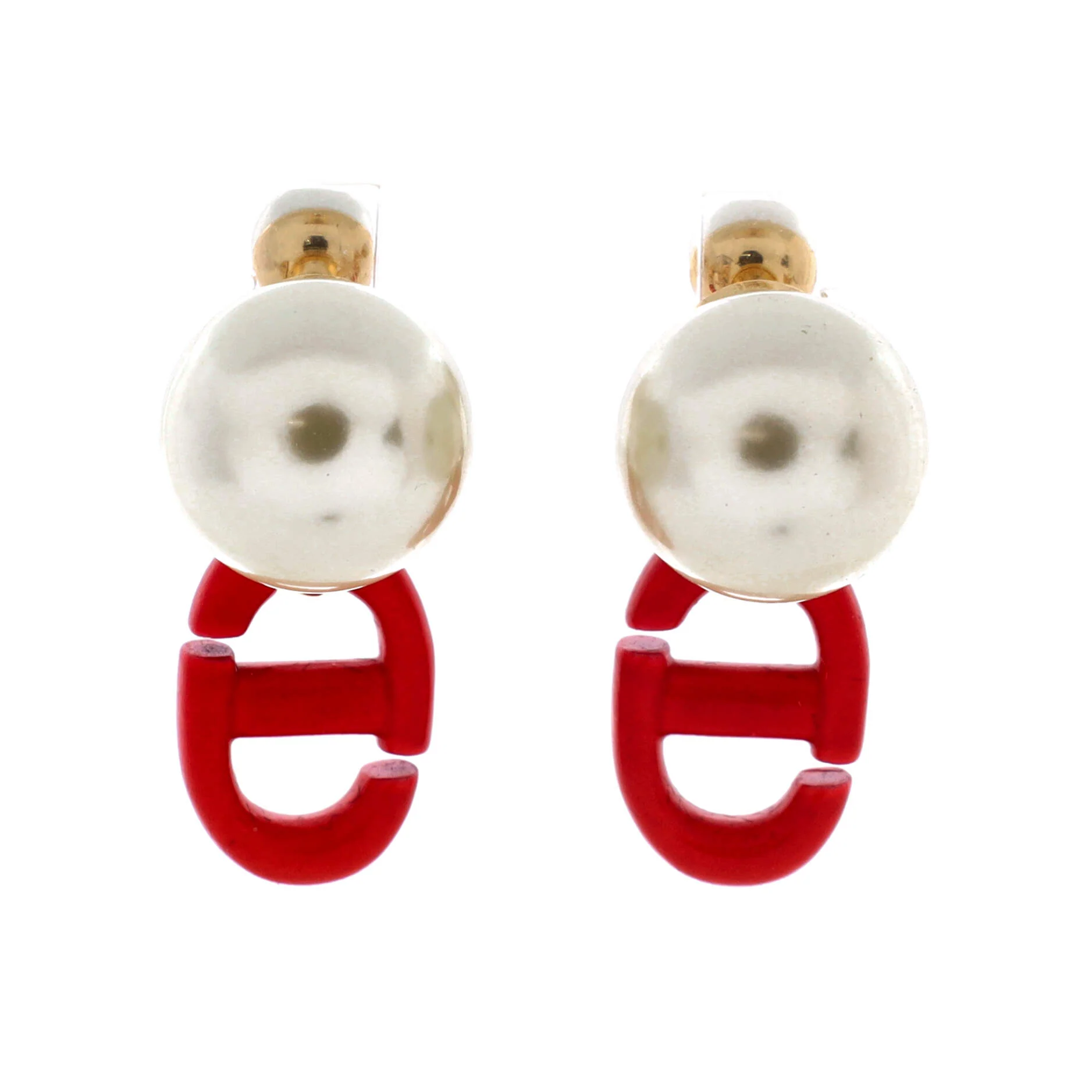 Tribales Dangle Stud Earrings Metal with Resin and Faux Pearls - Image 2