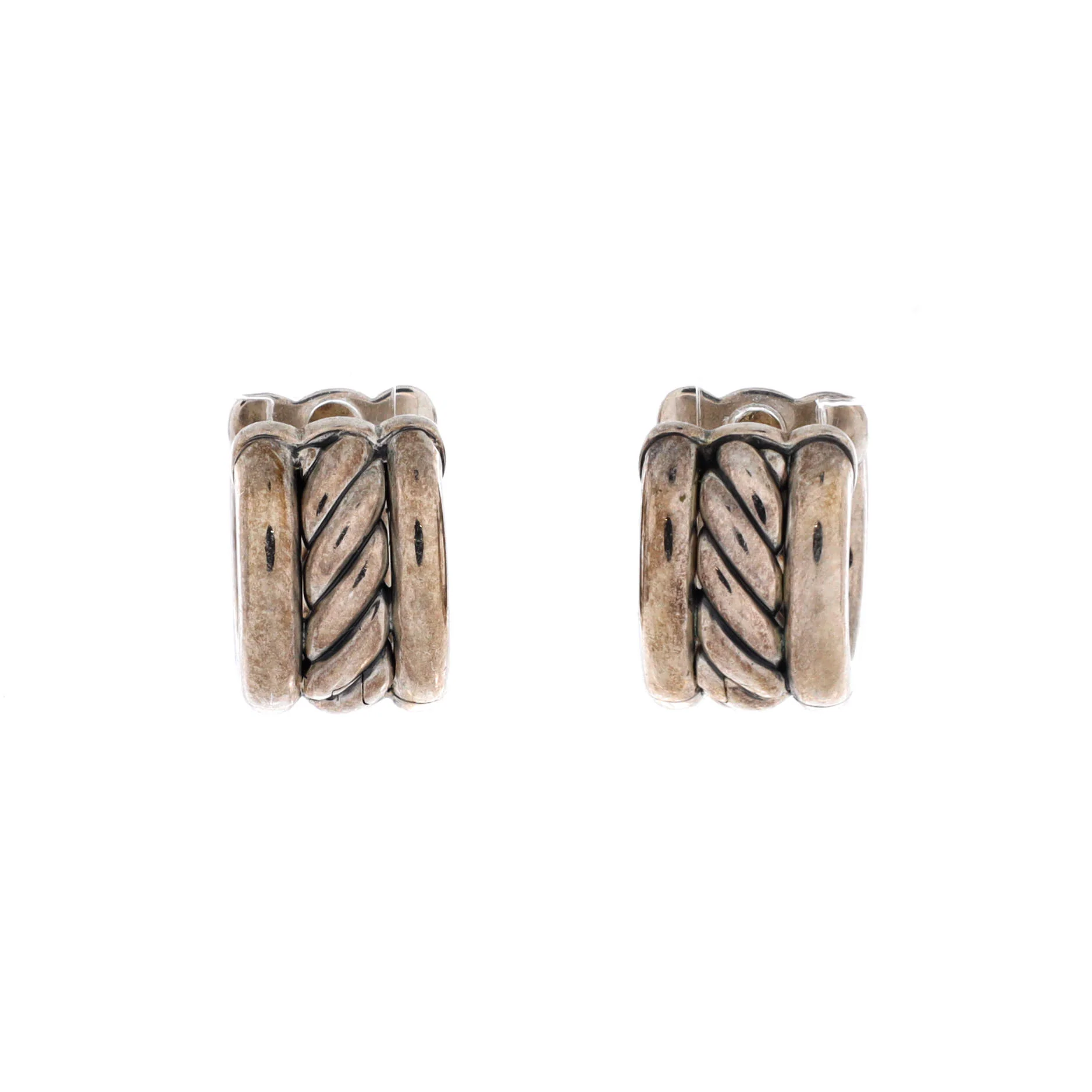 DY Mercer Huggie Hoop Earrings Sterling Silver with 18K Yellow Gold and Diamonds - Image 3