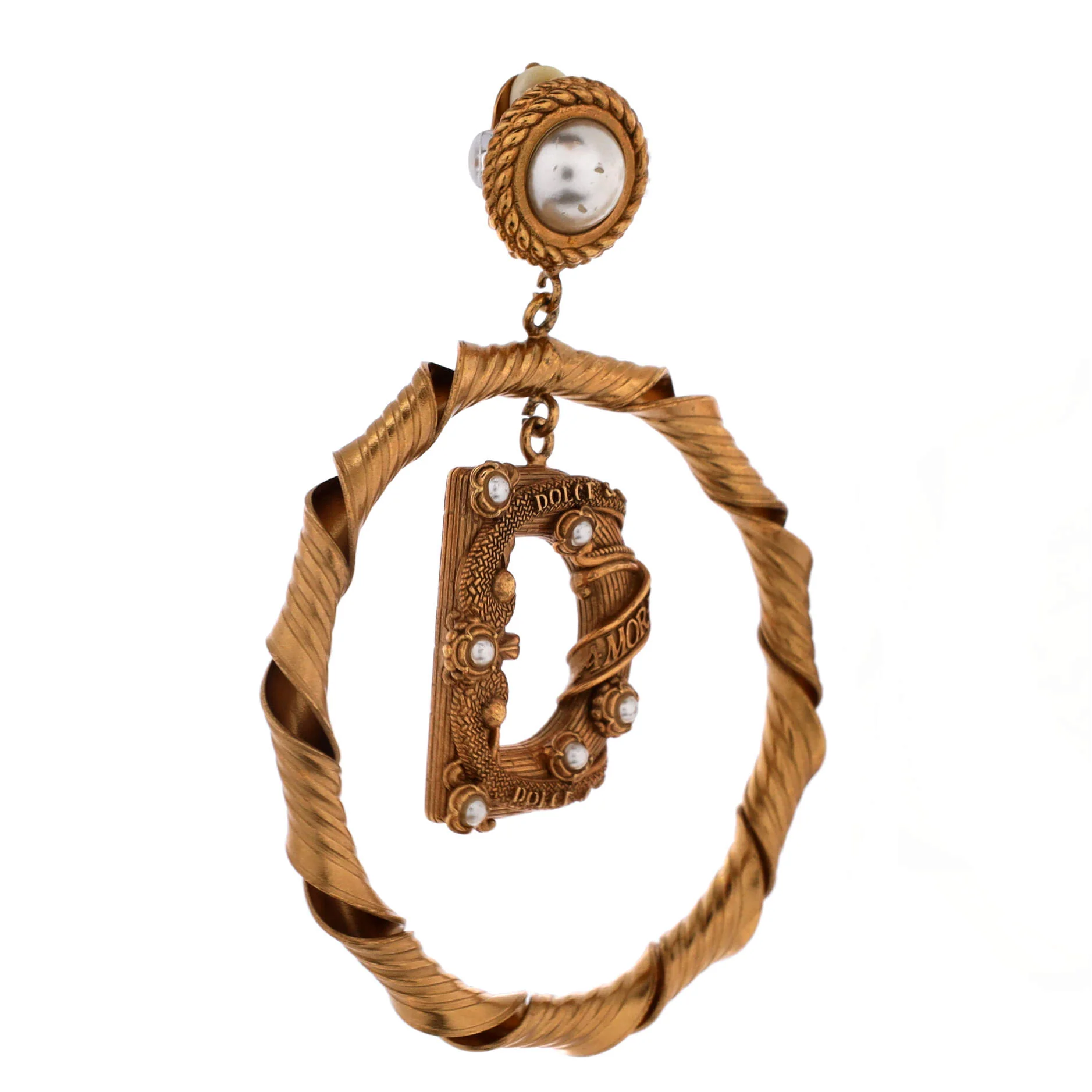 DG Drop Hoop Earrings Metal with Faux Pearls - Image 3