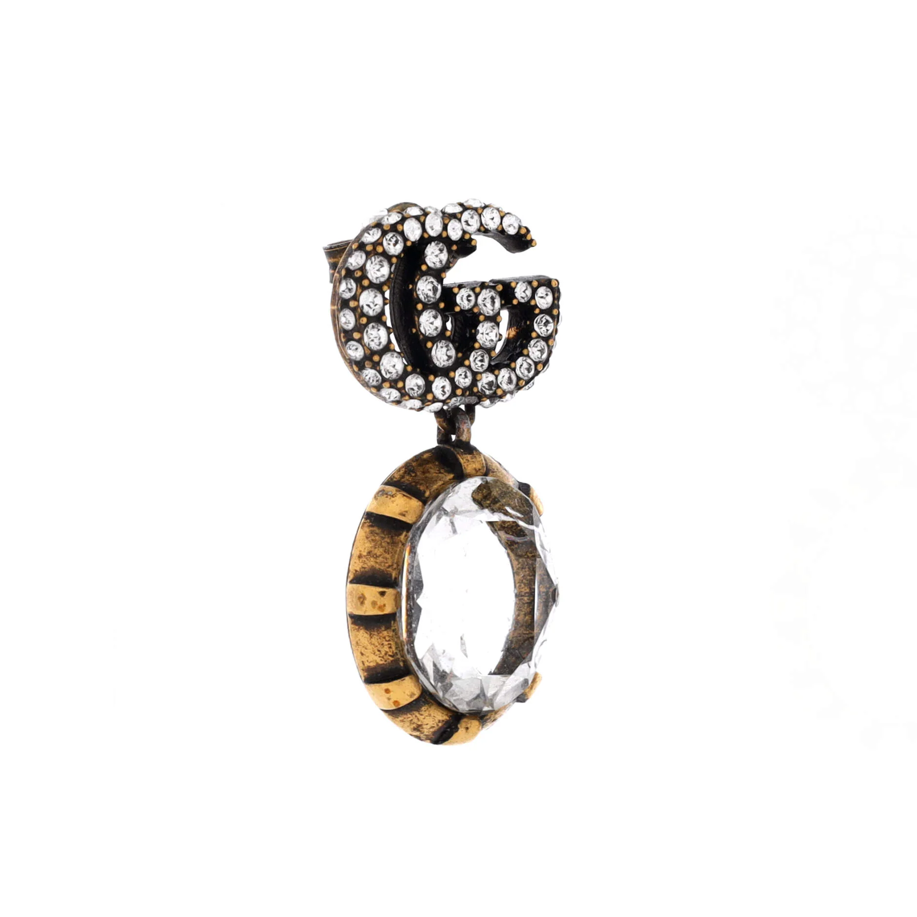 Double G Round Drop Earrings Metal with Crystals - Image 2