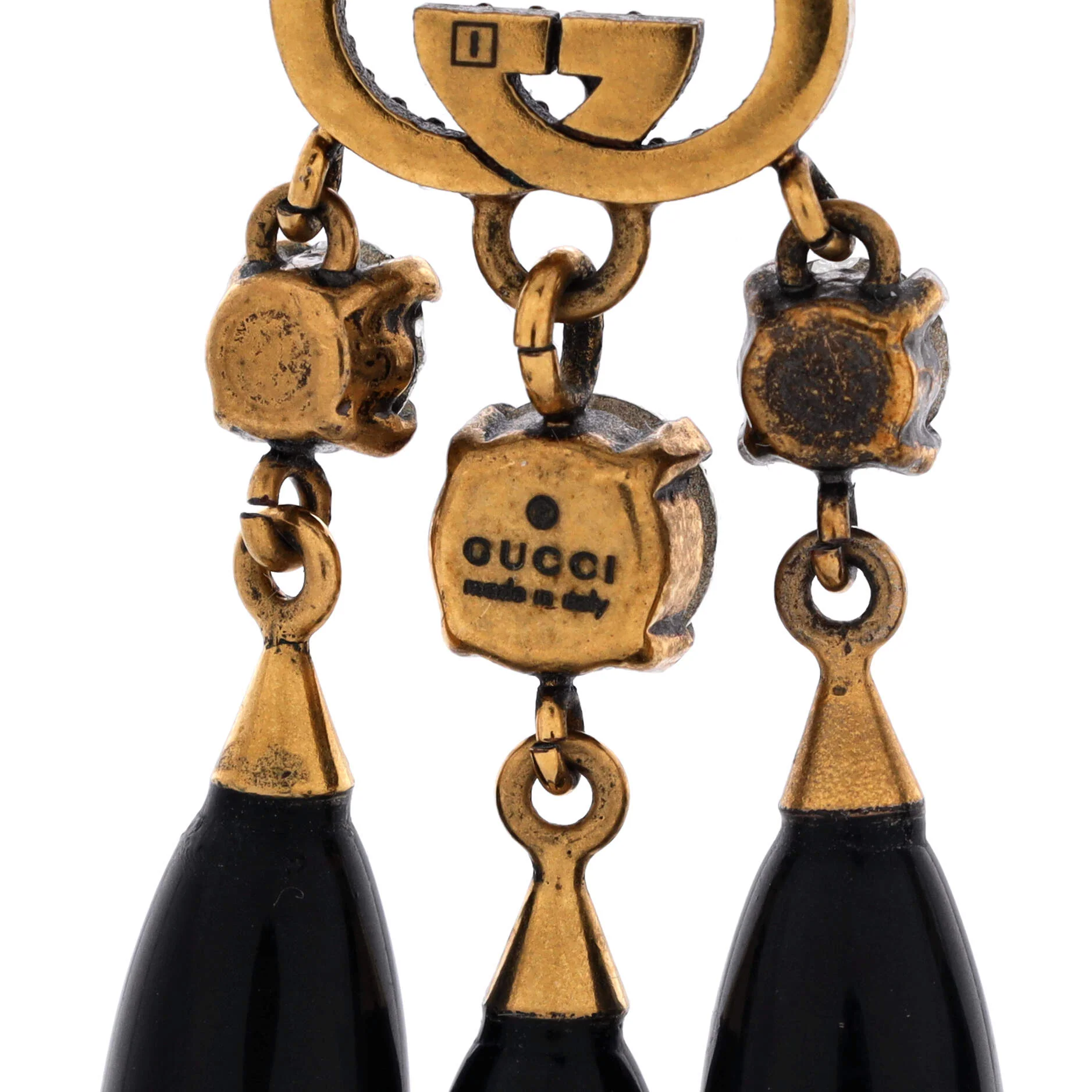 Interlocking G Triple Teardrop Earrings Metal with Crystals and Beads - Image 3
