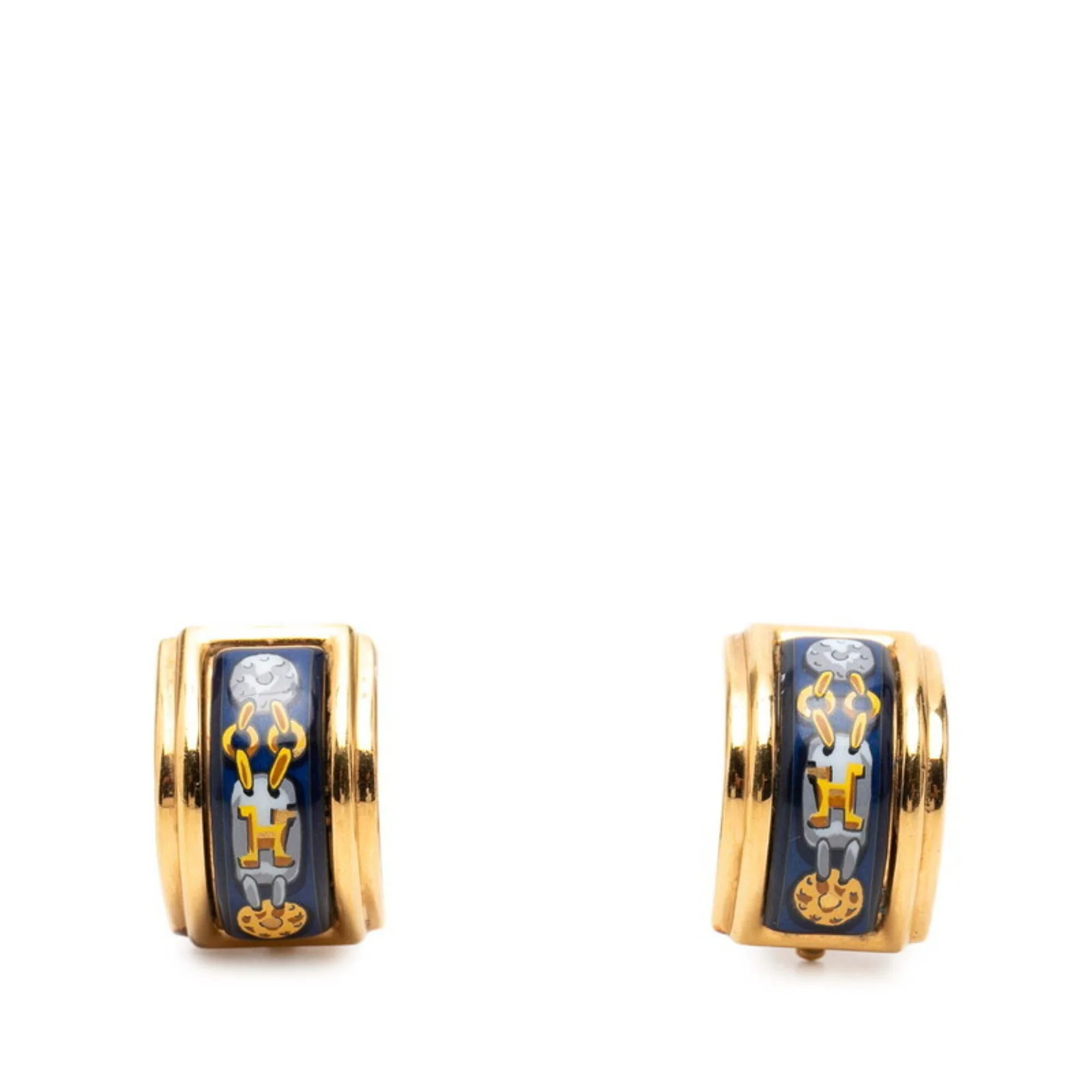 Clip-On Earrings Gold and Navy Enamel