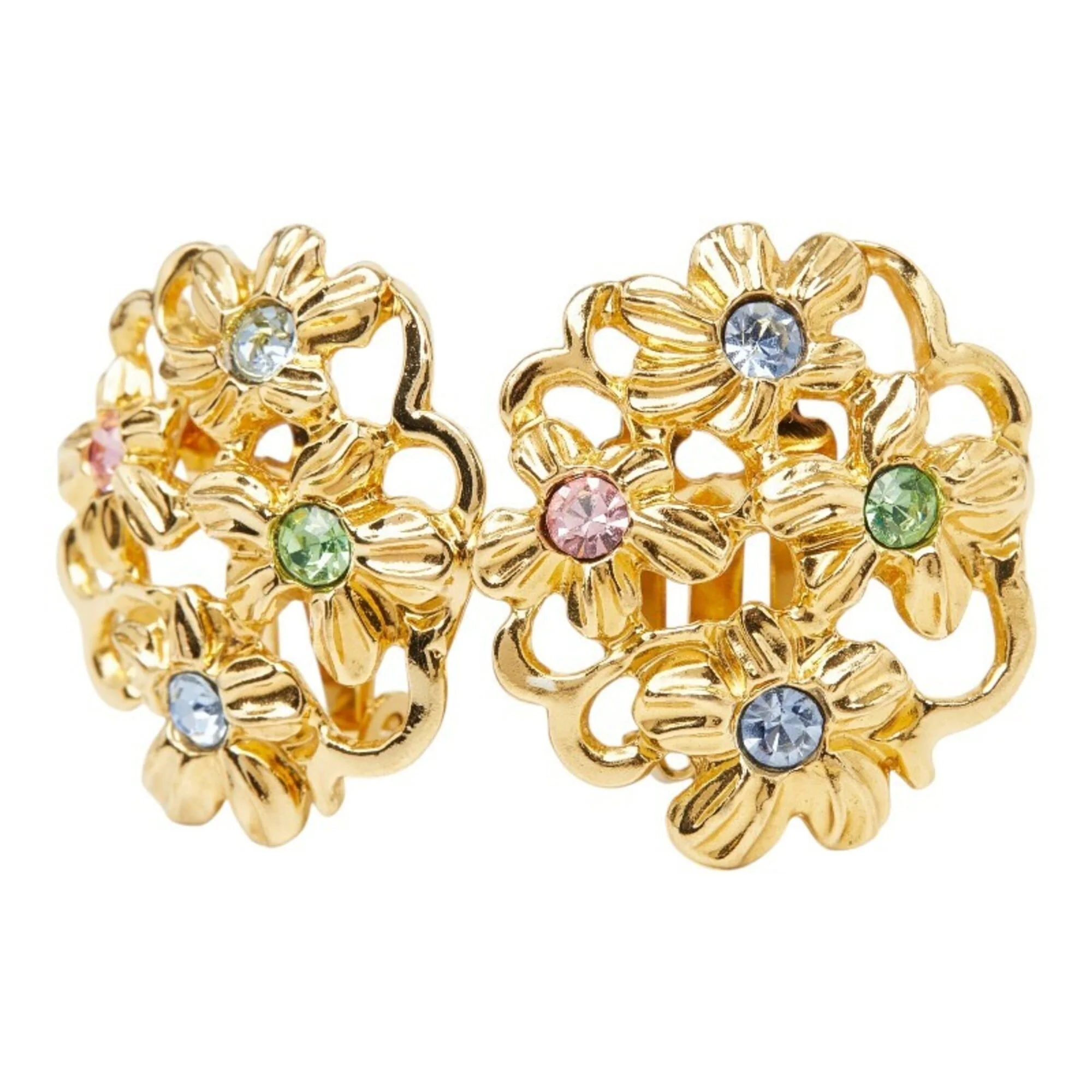 Vintage Earrings Rhinestone Gold-Tone Metal