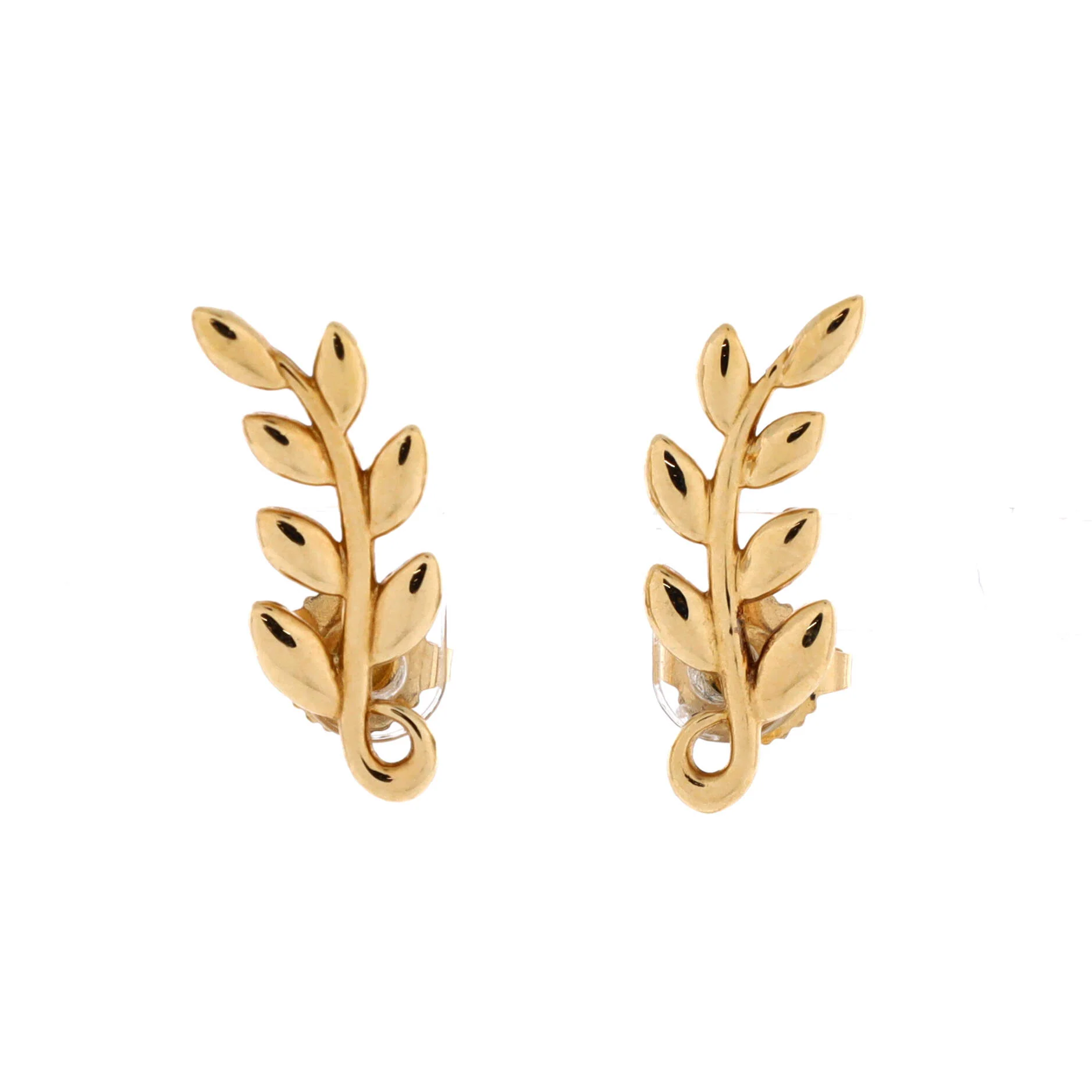Olive Leaf Climber Earrings 18K Yellow Gold