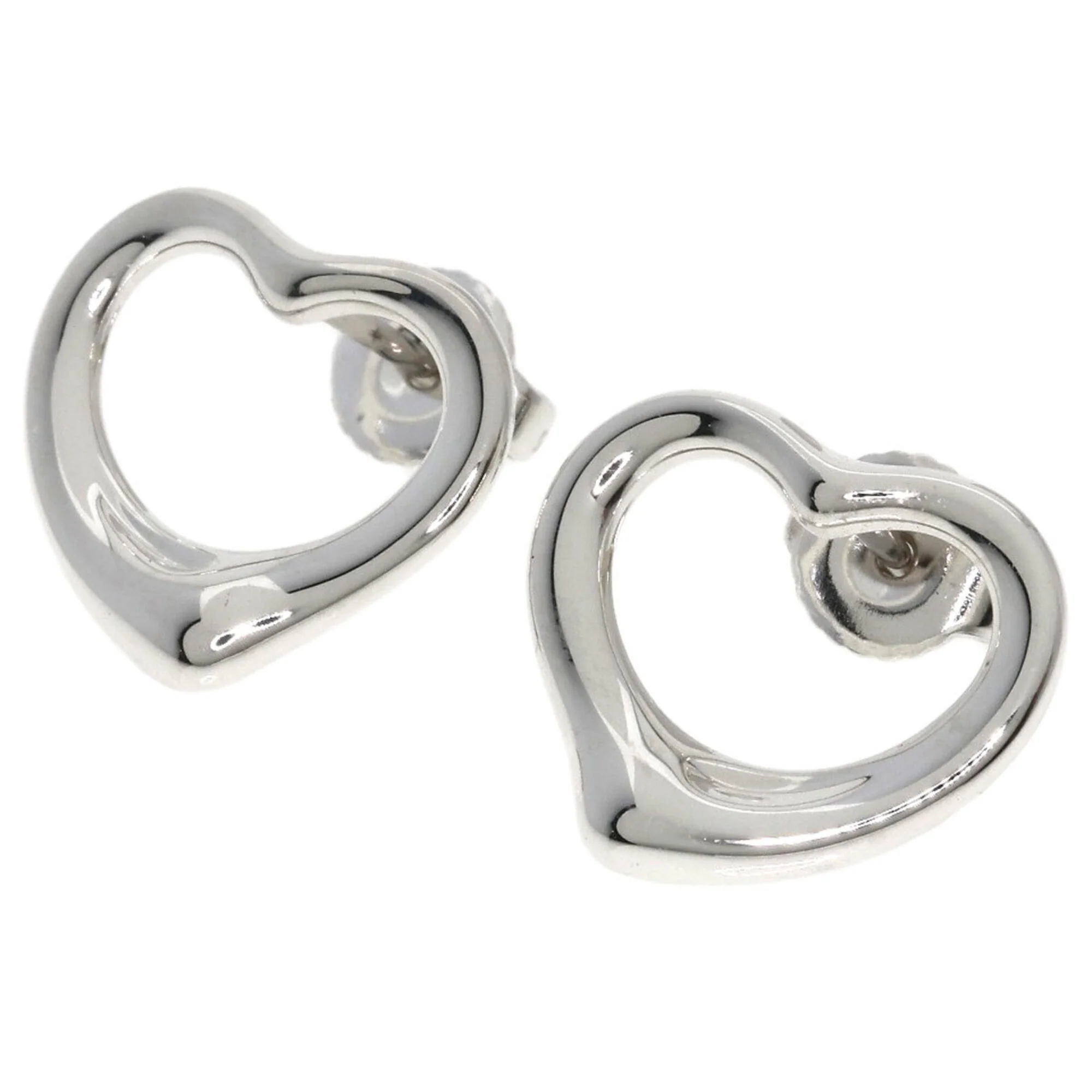 Open Heart Earrings Sterling Silver 15.5mm Silver and 14K White Gold