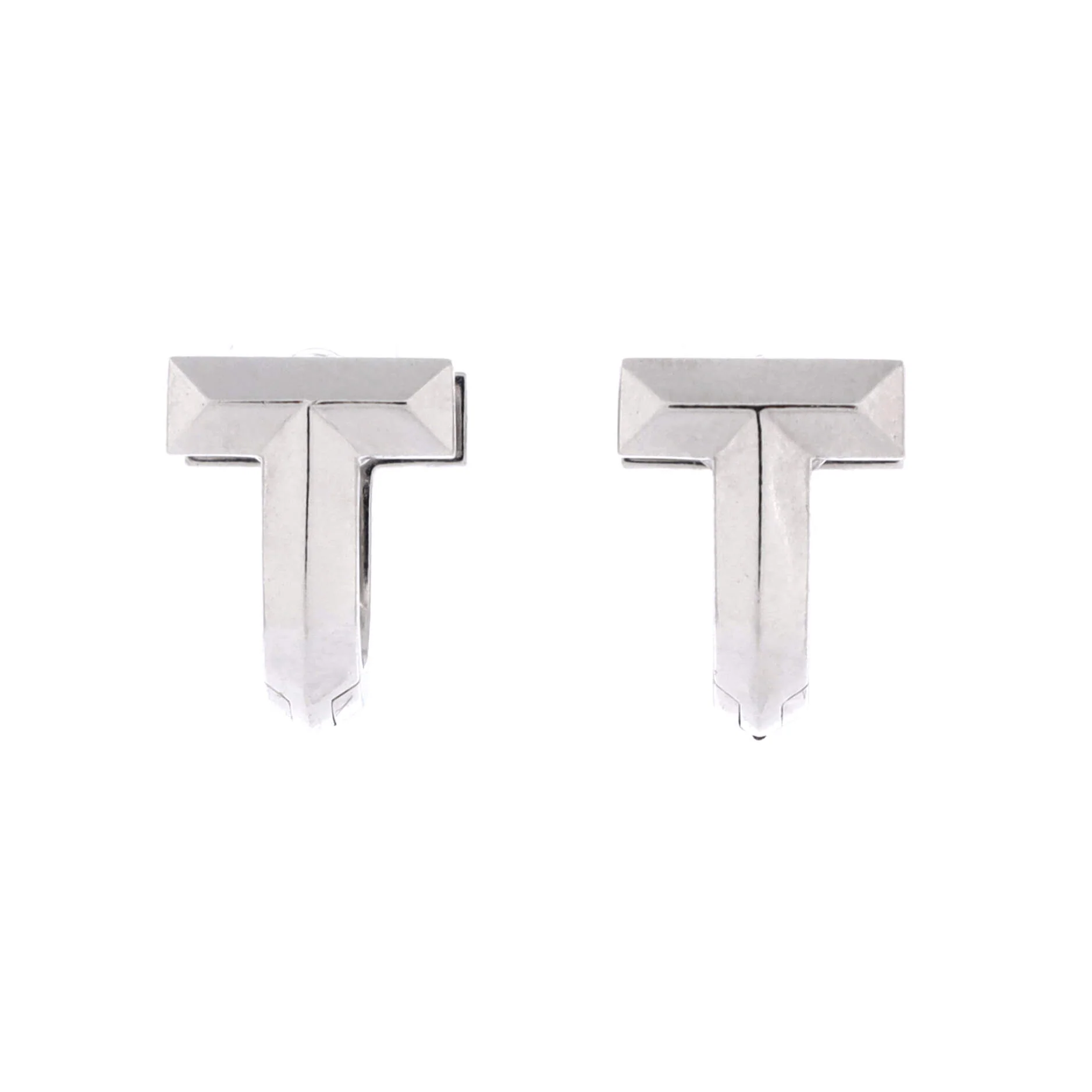 T1 Huggie Hoop Earrings 18K White Gold with Half Pave Diamonds - Image 3