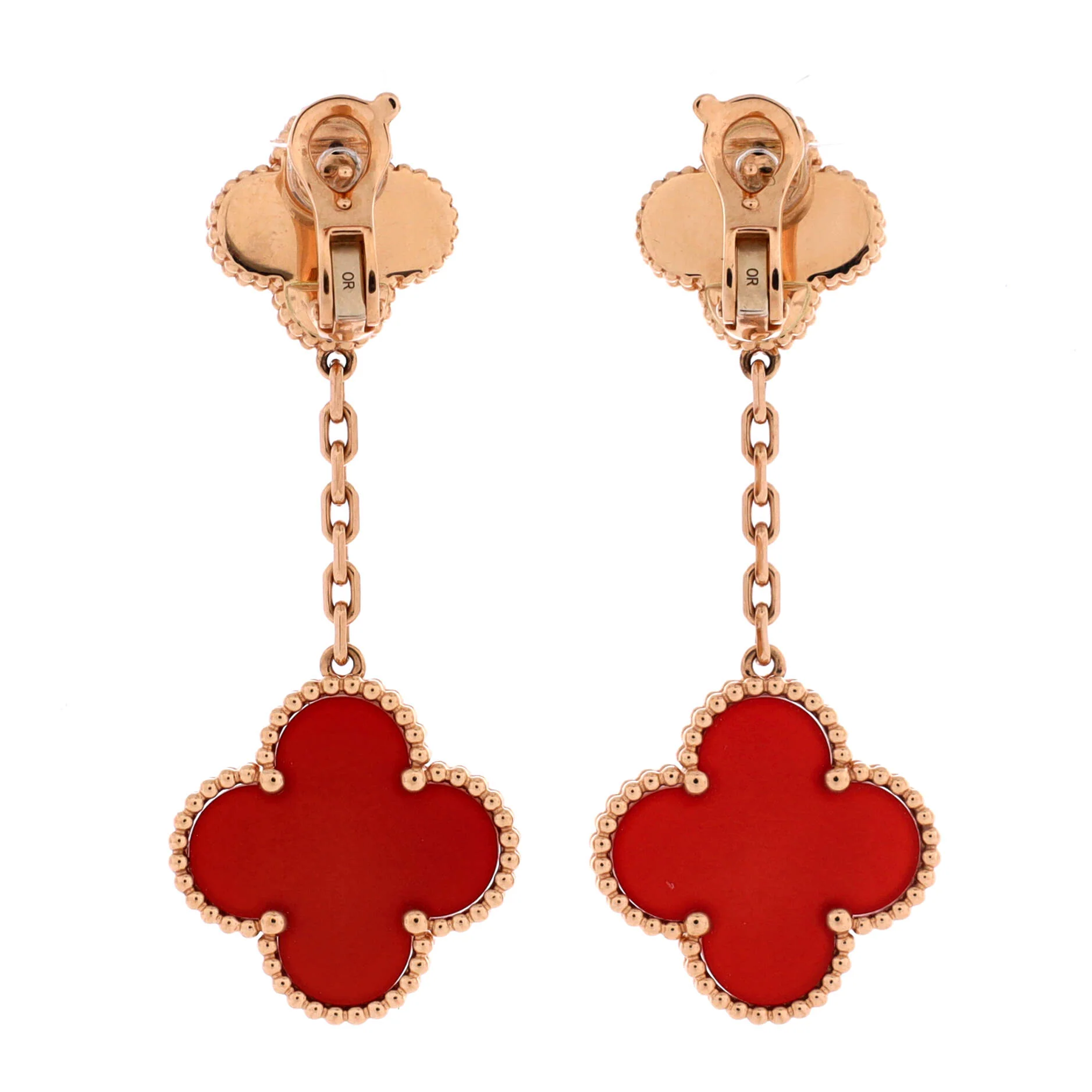 Magic Alhambra 2 Motifs Drop Earrings 18K Rose Gold and Carnelian - Image 3