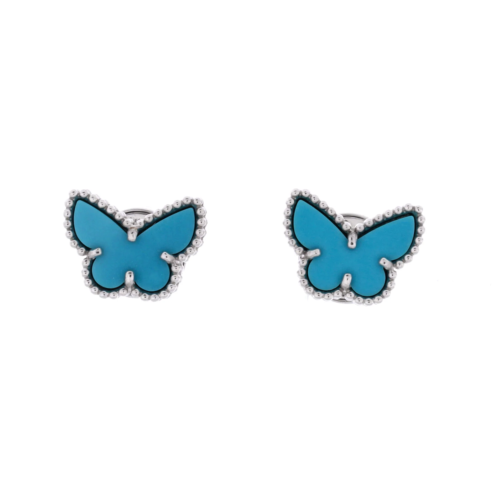 Sweet Alhambra Butterfly Stud Earrings 18K White Gold and Turquoise