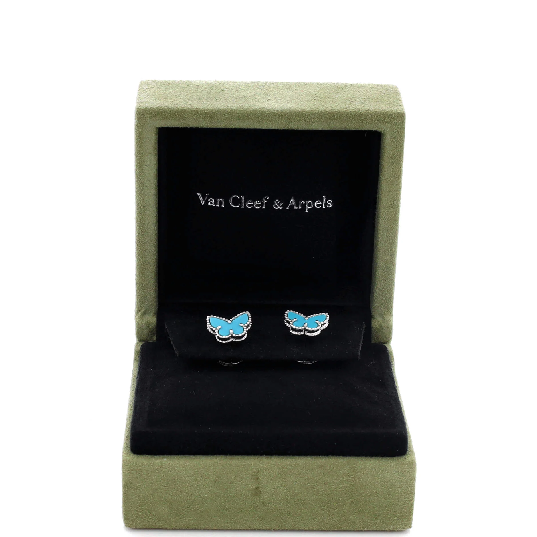 Sweet Alhambra Butterfly Stud Earrings 18K White Gold and Turquoise - Image 2