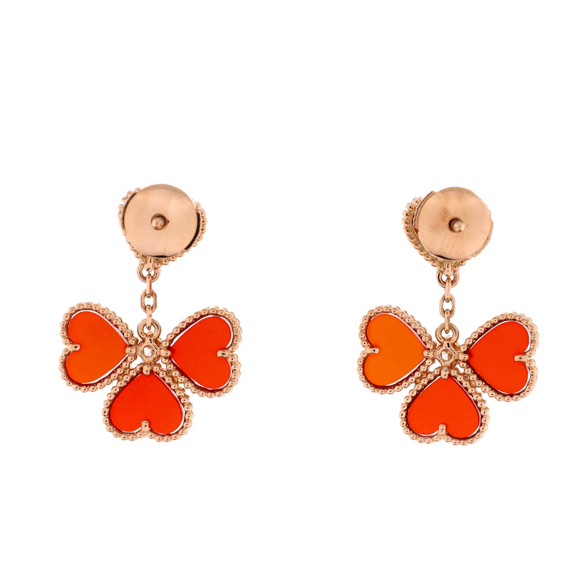 Sweet Alhambra Effeuillage Heart Earrings 18K Rose Gold with Carnelian and Diamonds - Image 3