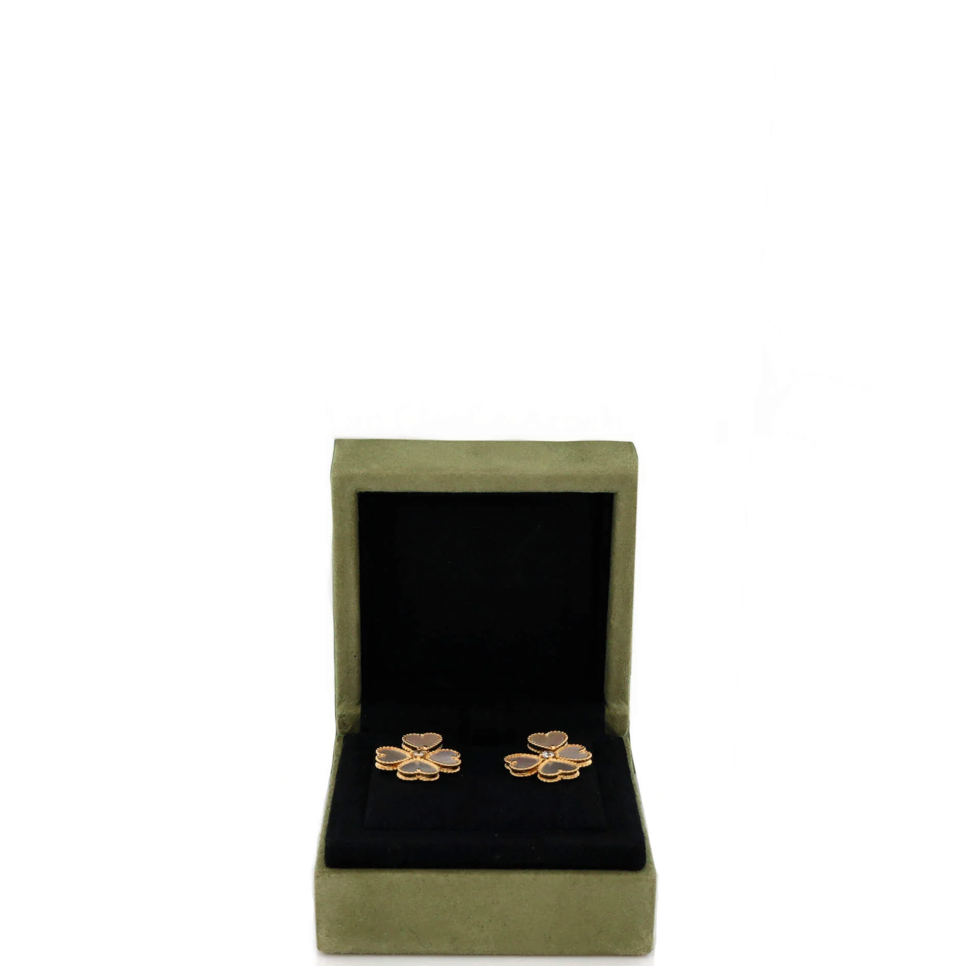 Sweet Alhambra Effeuillage Heart Earrings 18K Yellow Gold with Mother of Pearl and Diamonds - Image 2