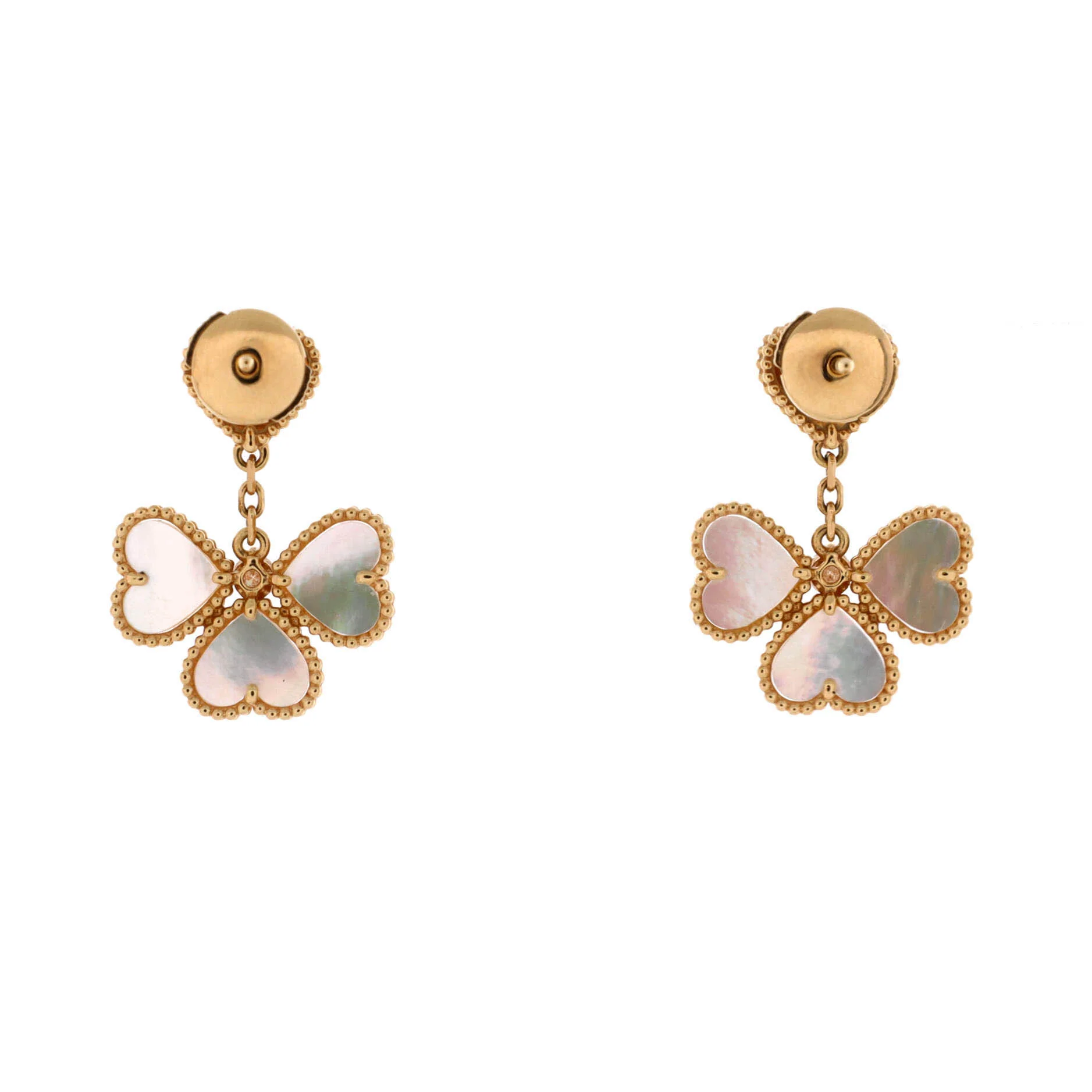 Sweet Alhambra Effeuillage Heart Earrings 18K Yellow Gold with Mother of Pearl and Diamonds - Image 3