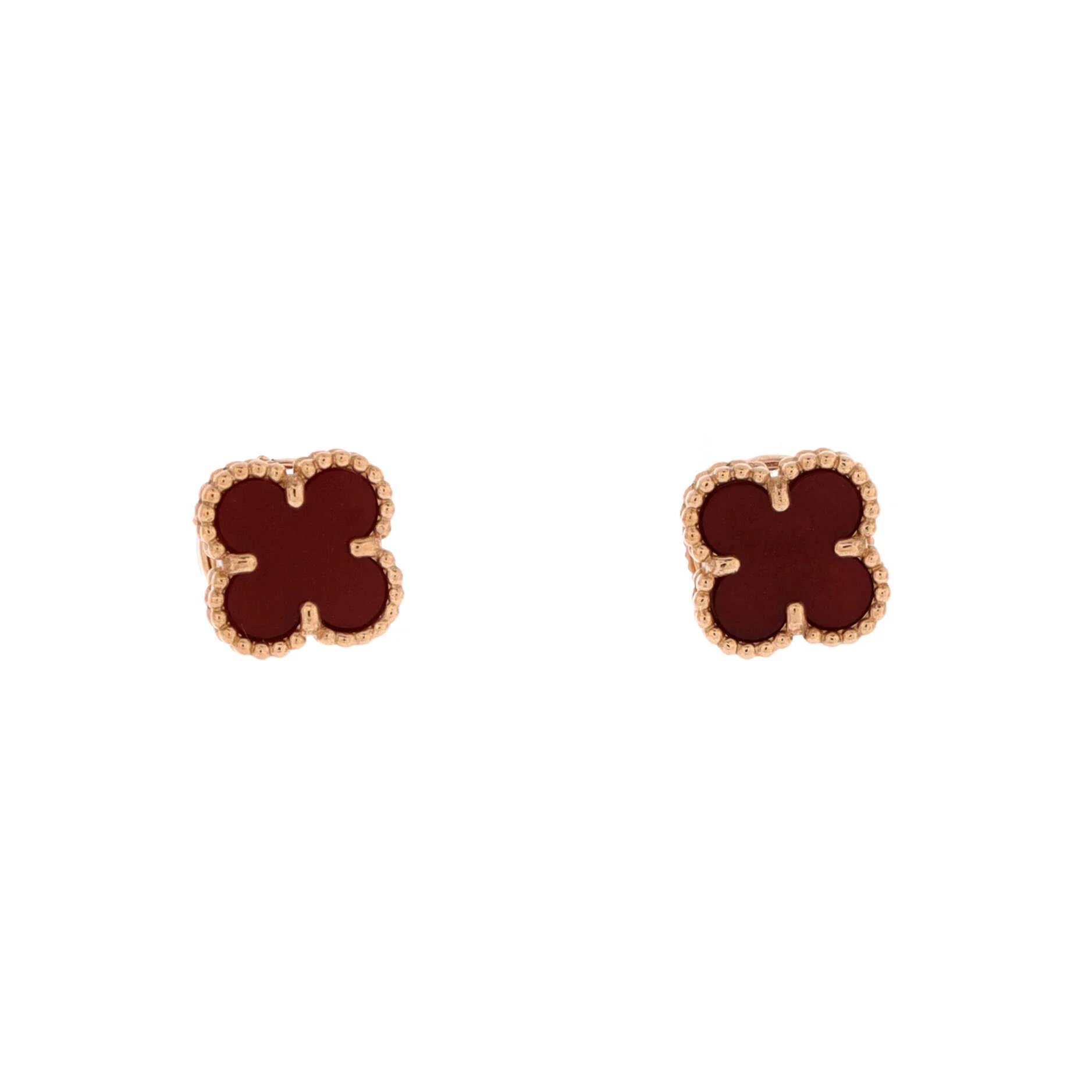 Sweet Alhambra Stud Earrings 18K Rose Gold and Carnelian