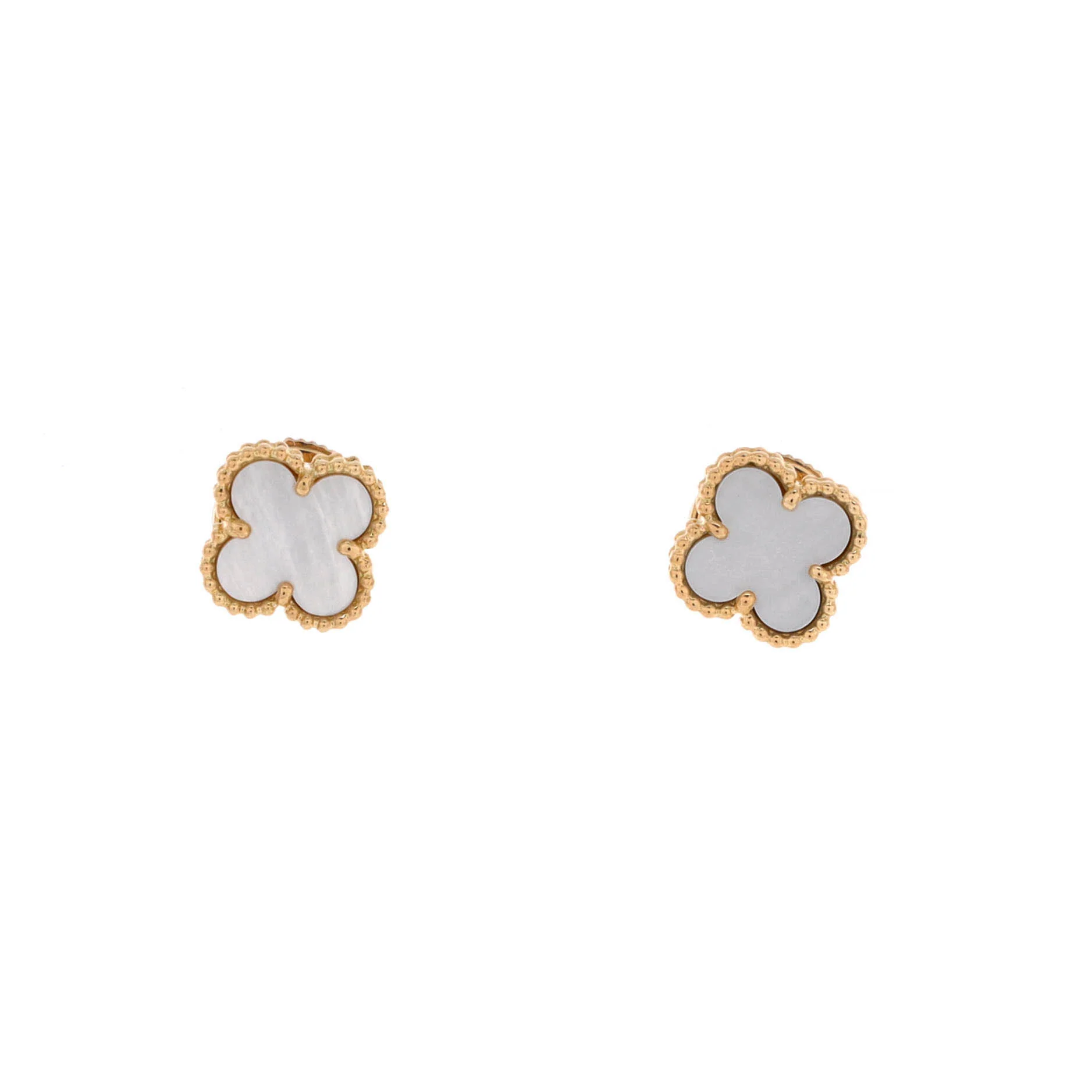 Sweet Alhambra Stud Earrings 18K Yellow Gold and Mother of Pearl
