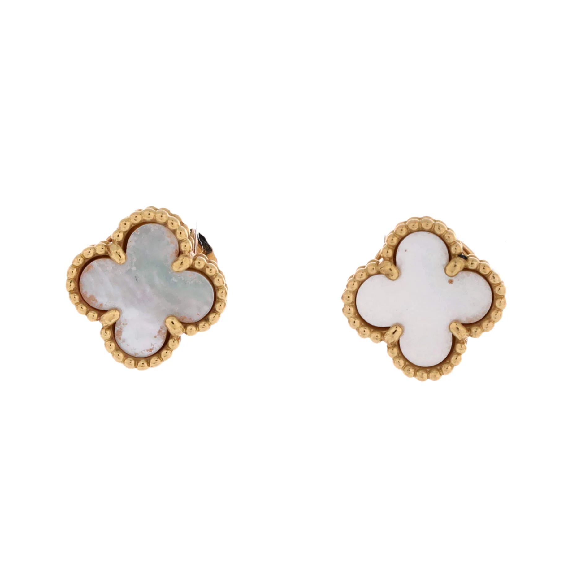 Sweet Alhambra Stud Earrings 18K Yellow Gold and Mother of Pearl
