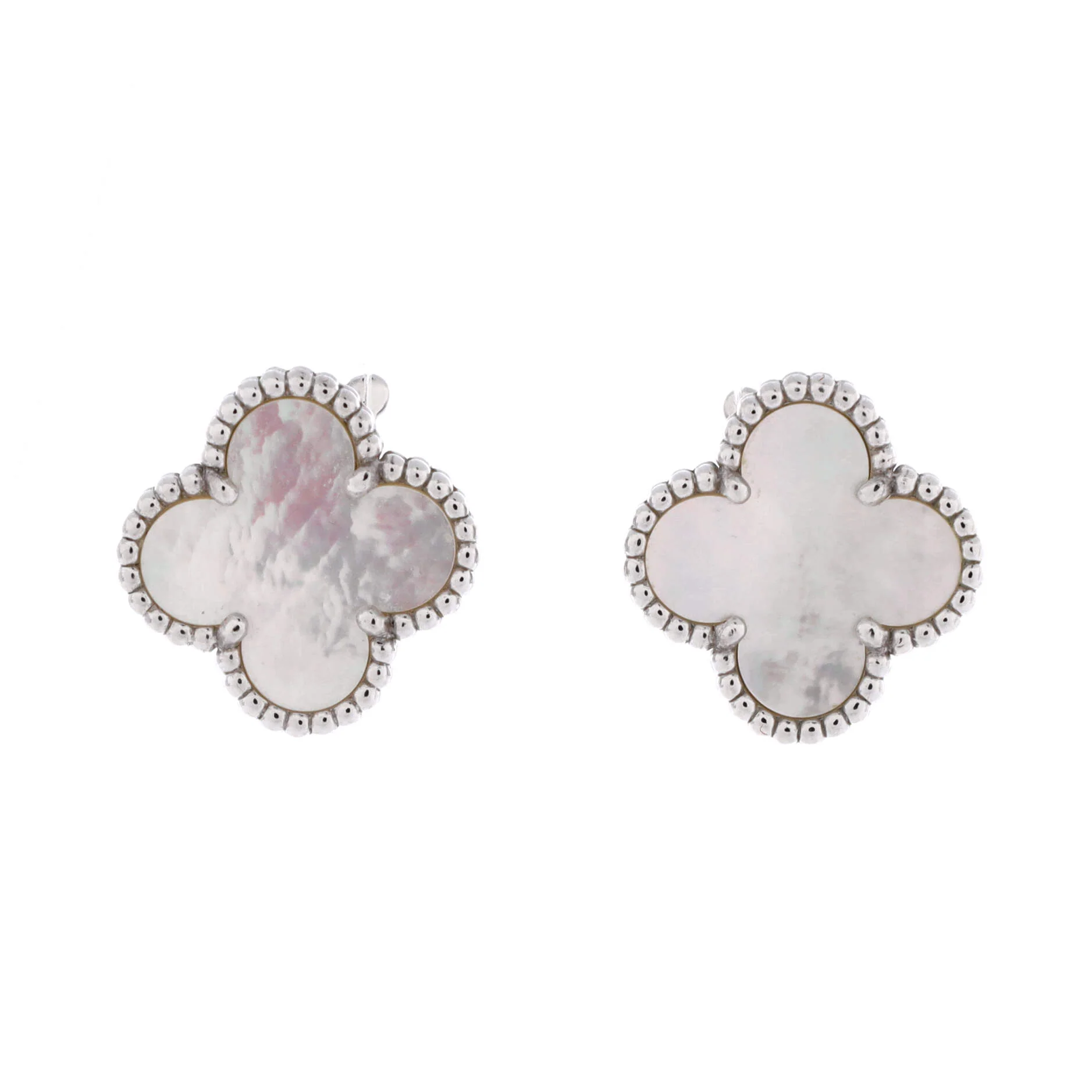 Vintage Alhambra Earrings 18K White Gold and Mother of Pearl